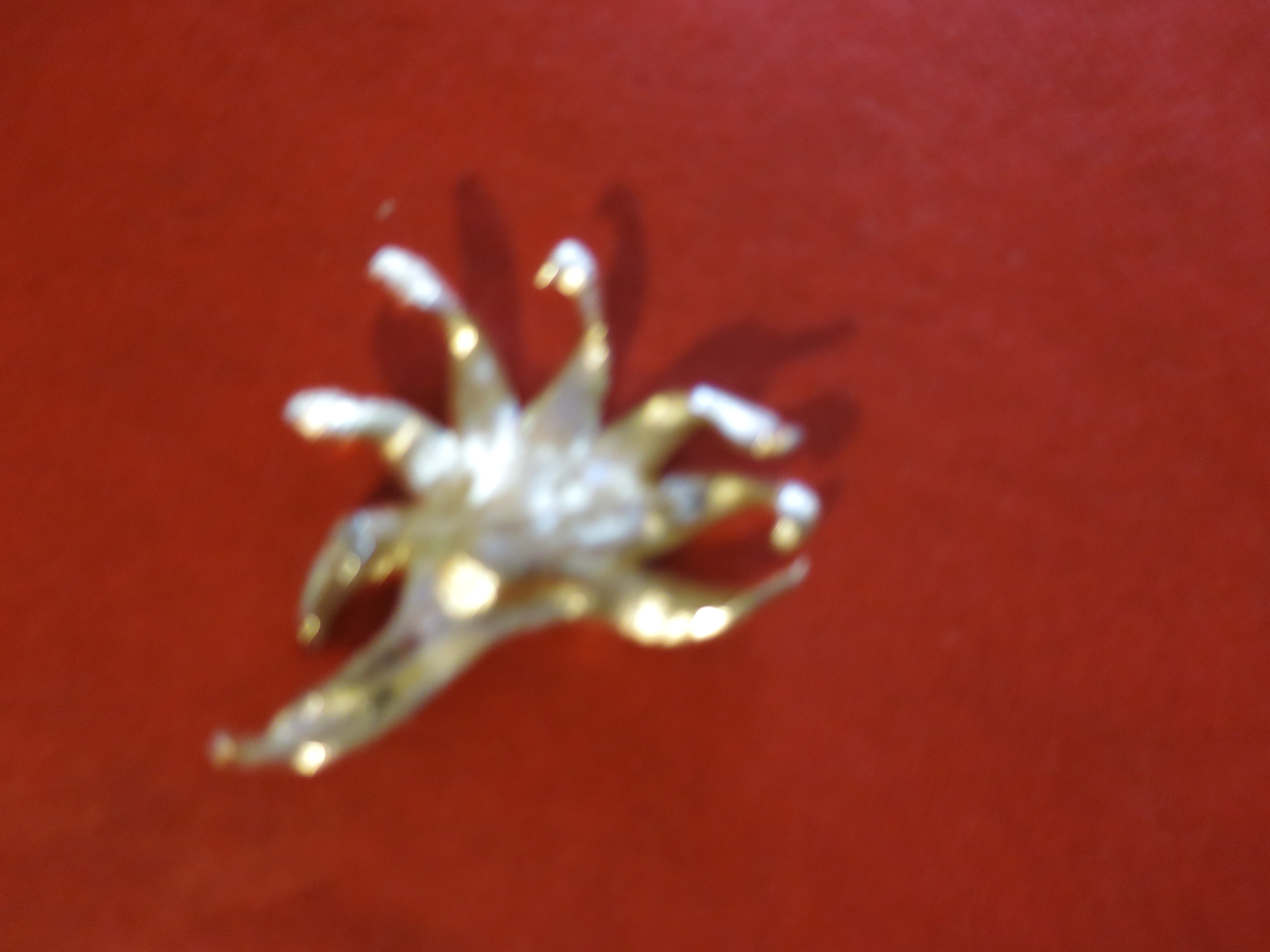 Floral Pin Faux Pearl Crystal Rhinestones Gold Tone