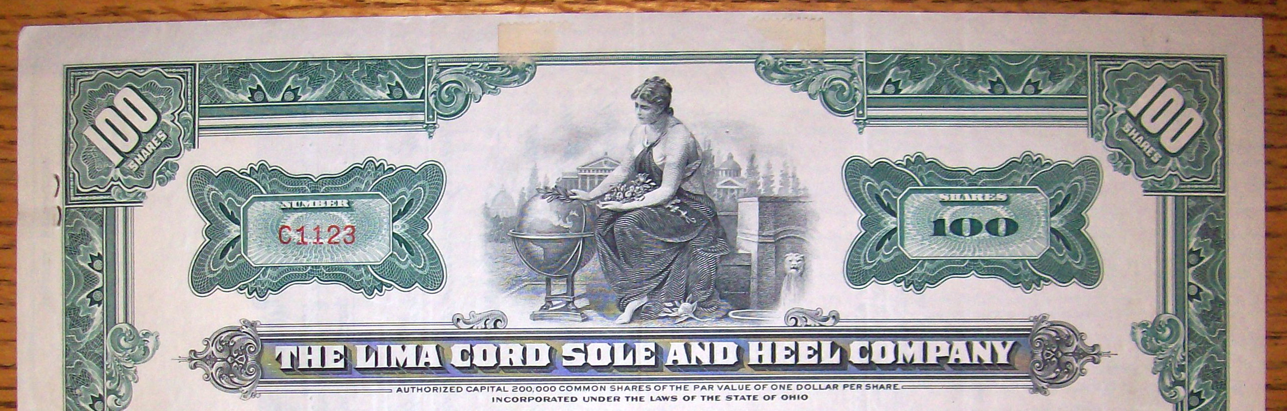 1937 Lima Cord Sole & Heel Company Stock Certificate