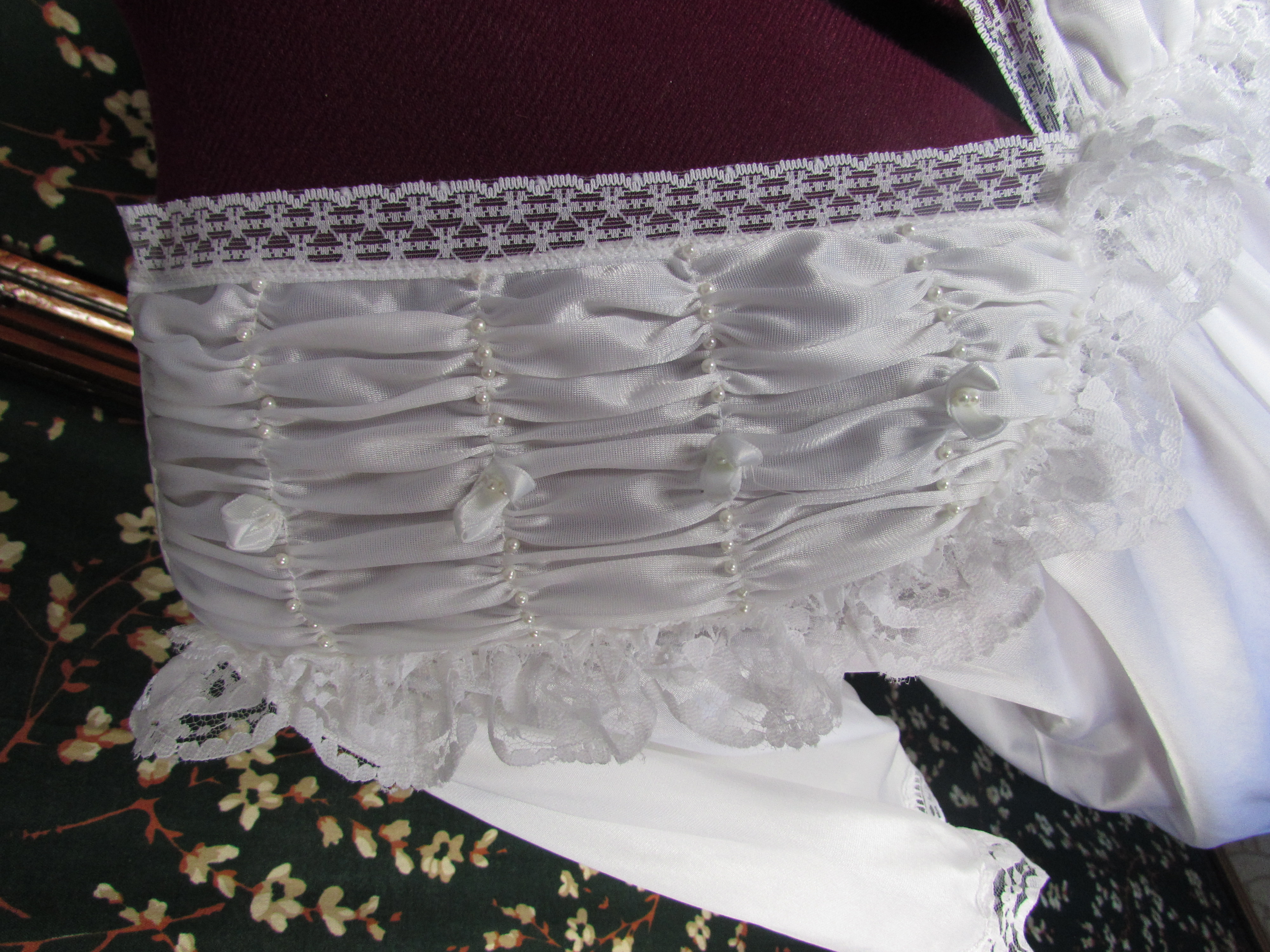 Nightgown White Chiffon with faux Pearls and lace Nylon