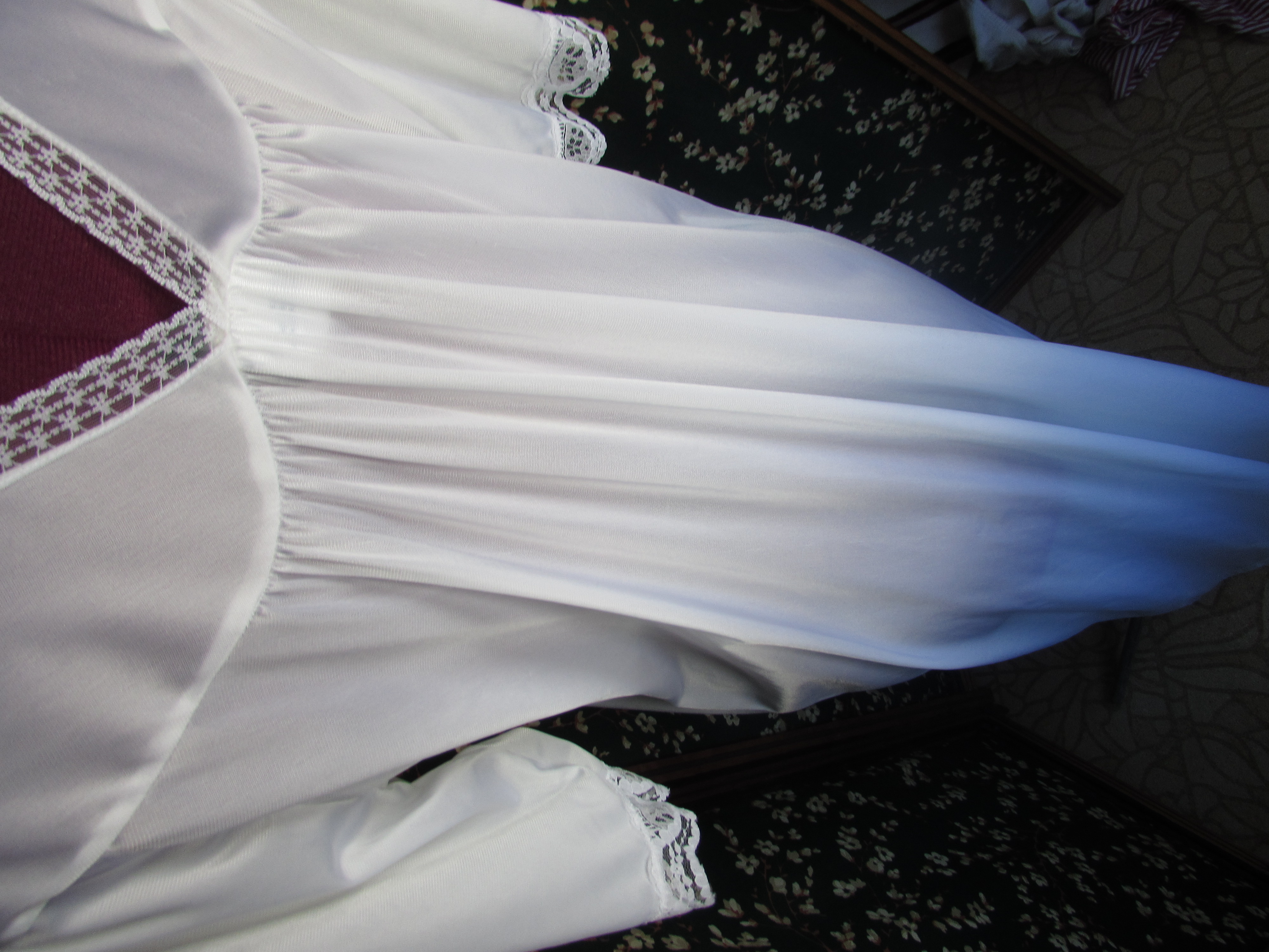 Nightgown White Chiffon with faux Pearls and lace Nylon