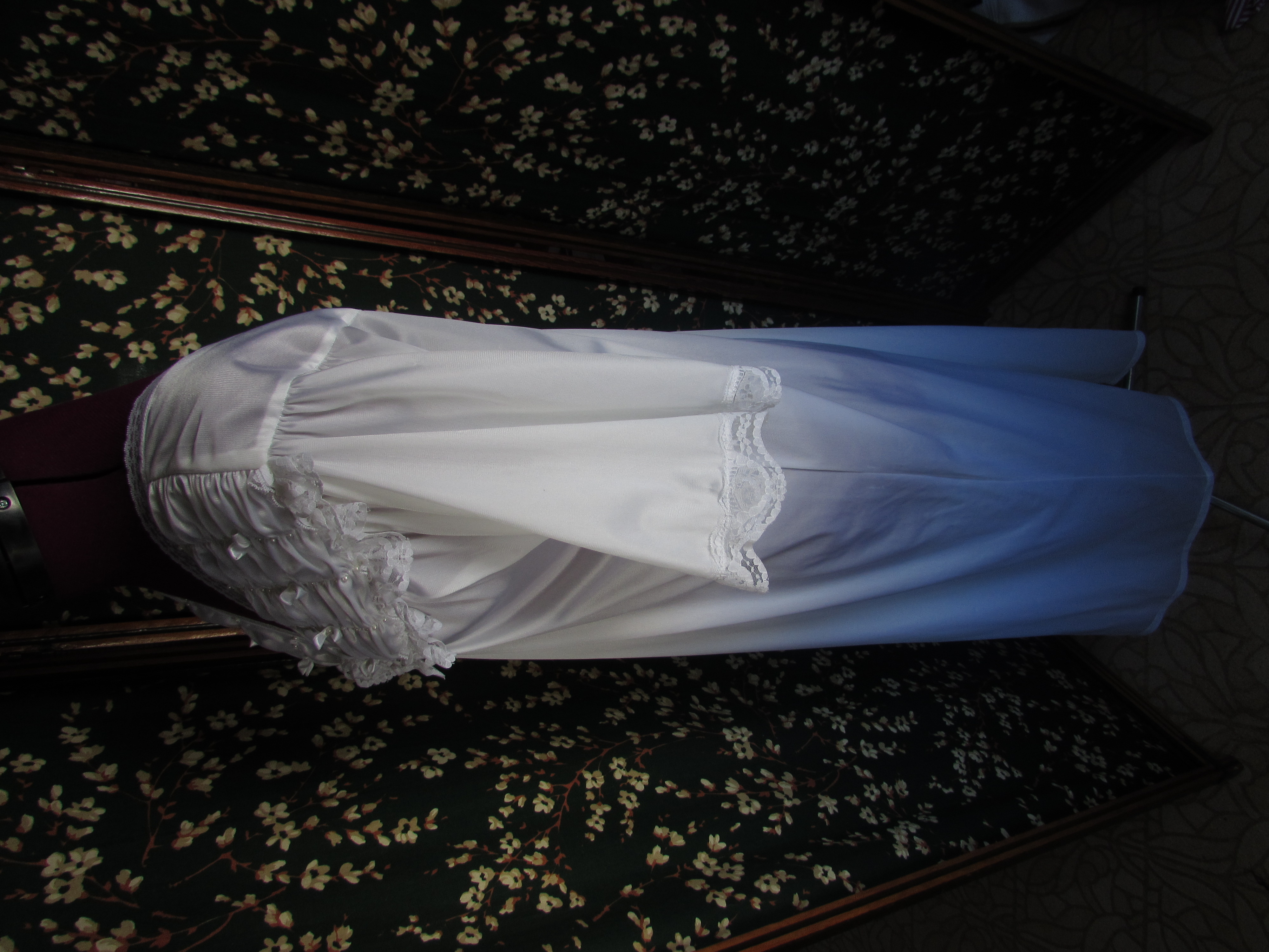 Nightgown White Chiffon with faux Pearls and lace Nylon