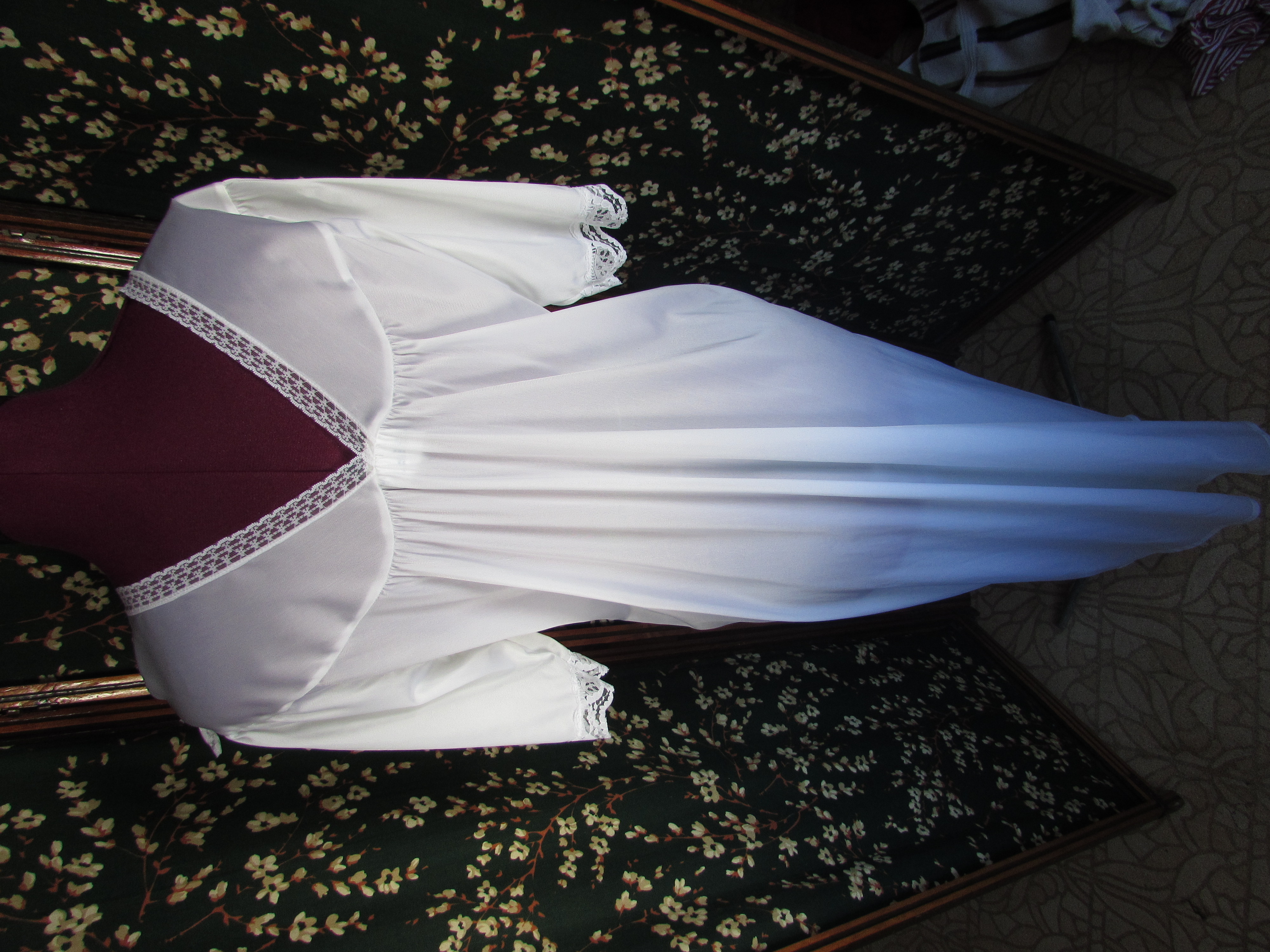 Nightgown White Chiffon with faux Pearls and lace Nylon