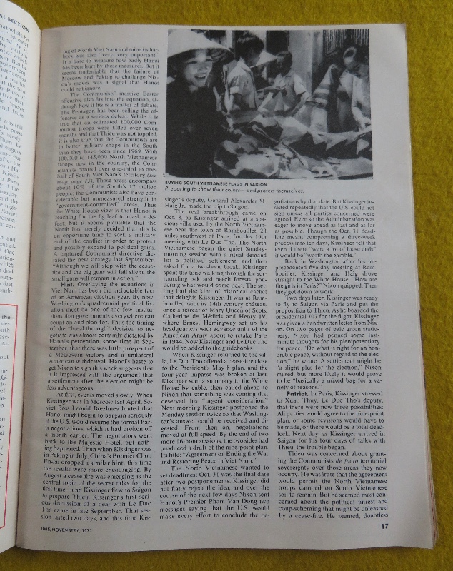 Time Magazine November 6, 1972 The Shape Of Peace