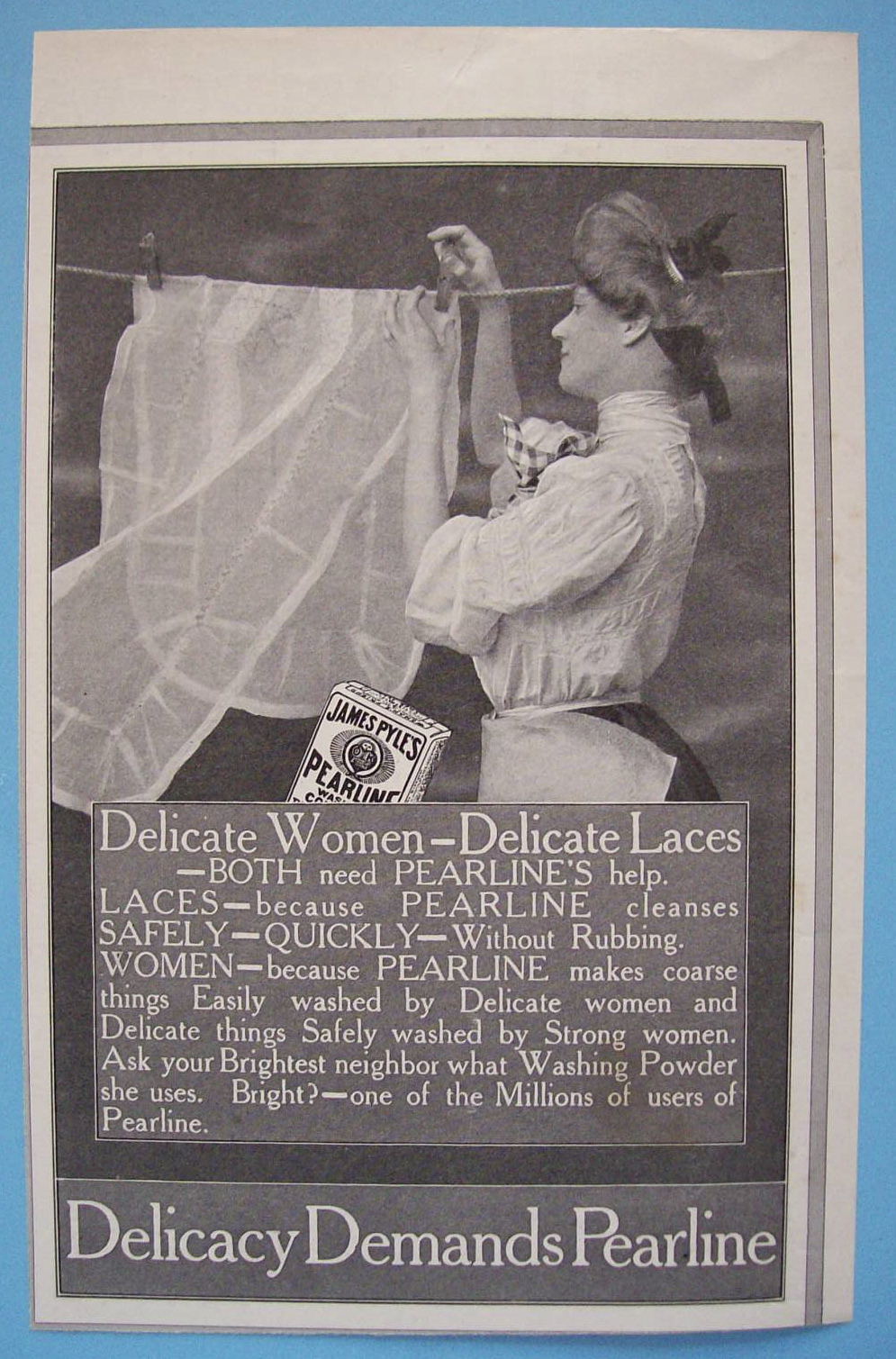 1907 Pearline with Woman Hanging a Lace on Clothesline