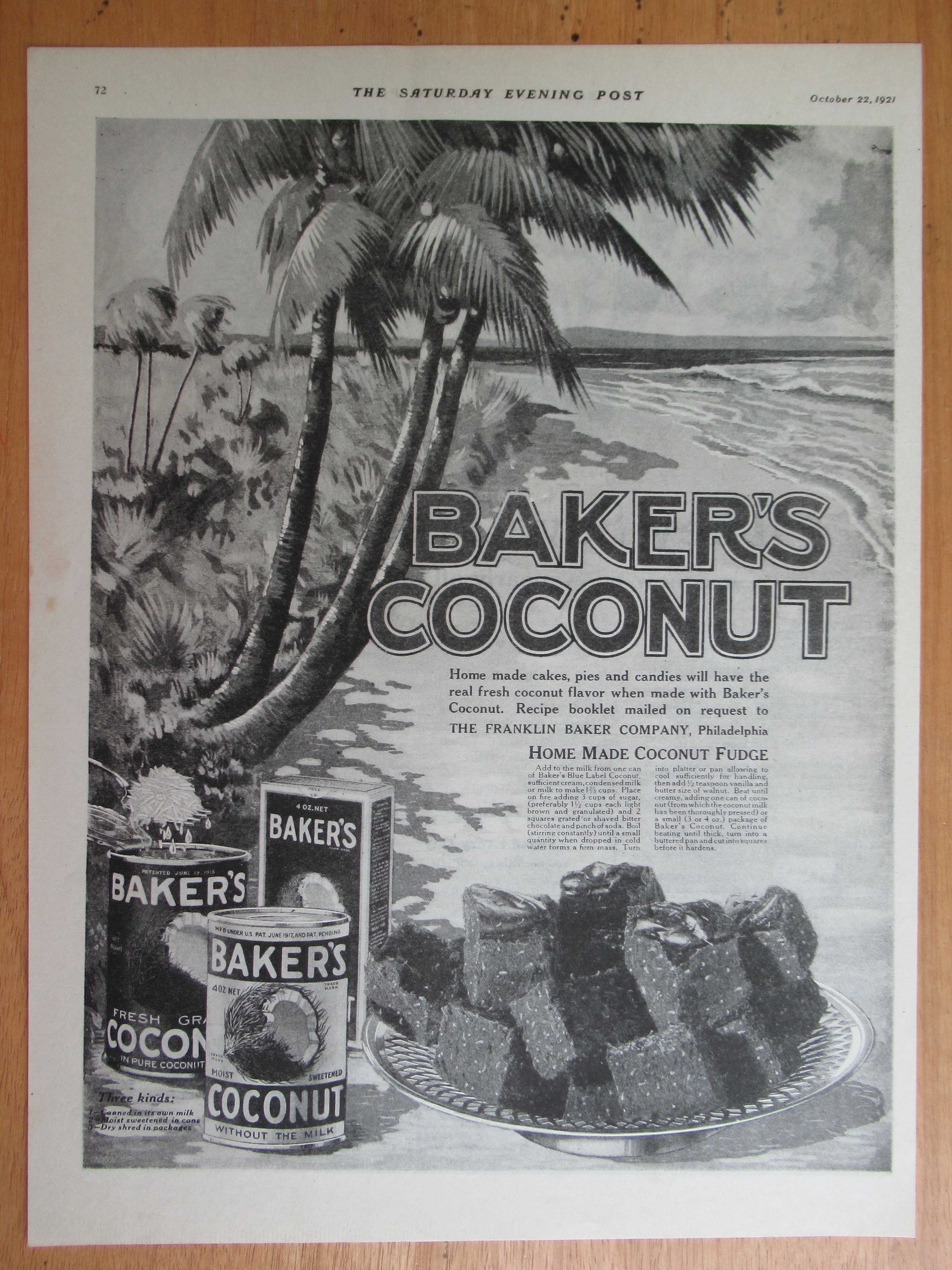 1921 Baker's Coconut with Home Made Coconut Fudge