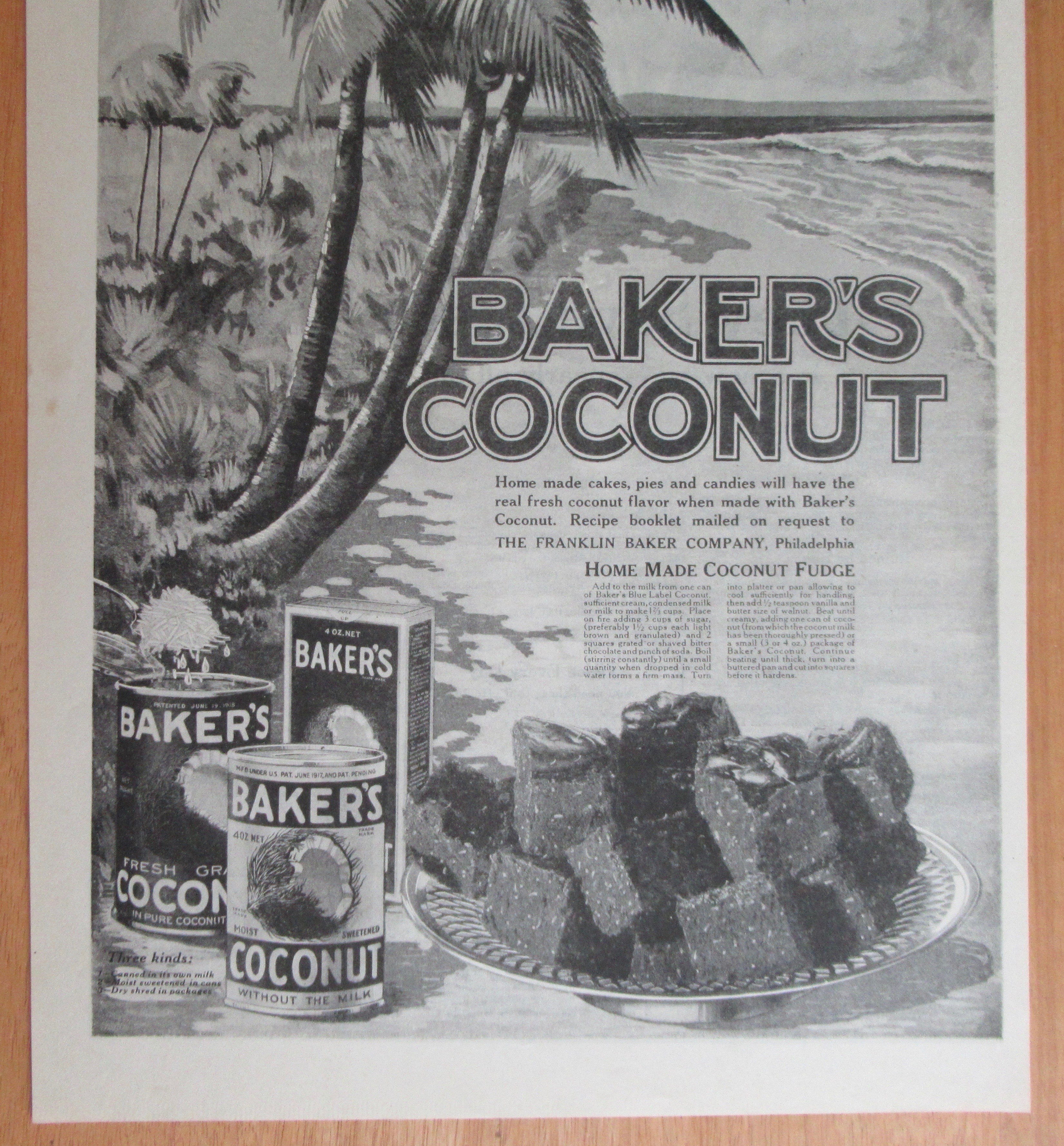 1921 Baker's Coconut with Home Made Coconut Fudge