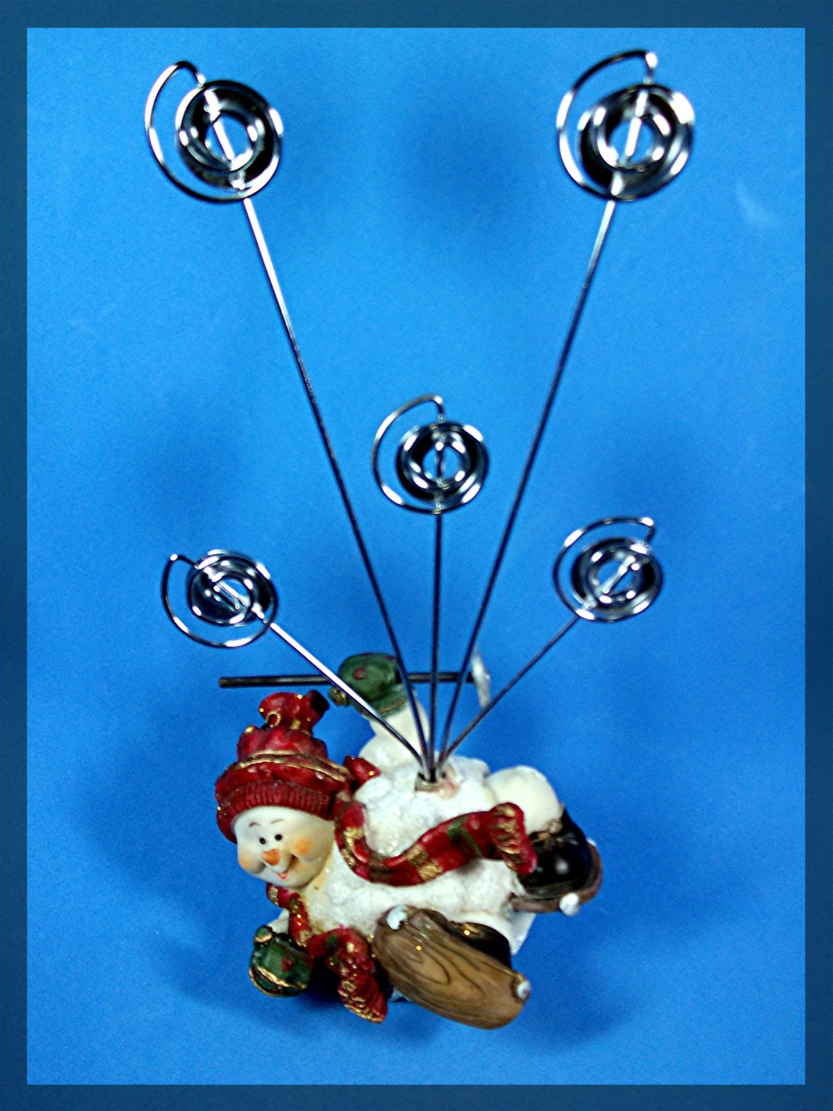Snow Man Christmas Card holder with snowshoes