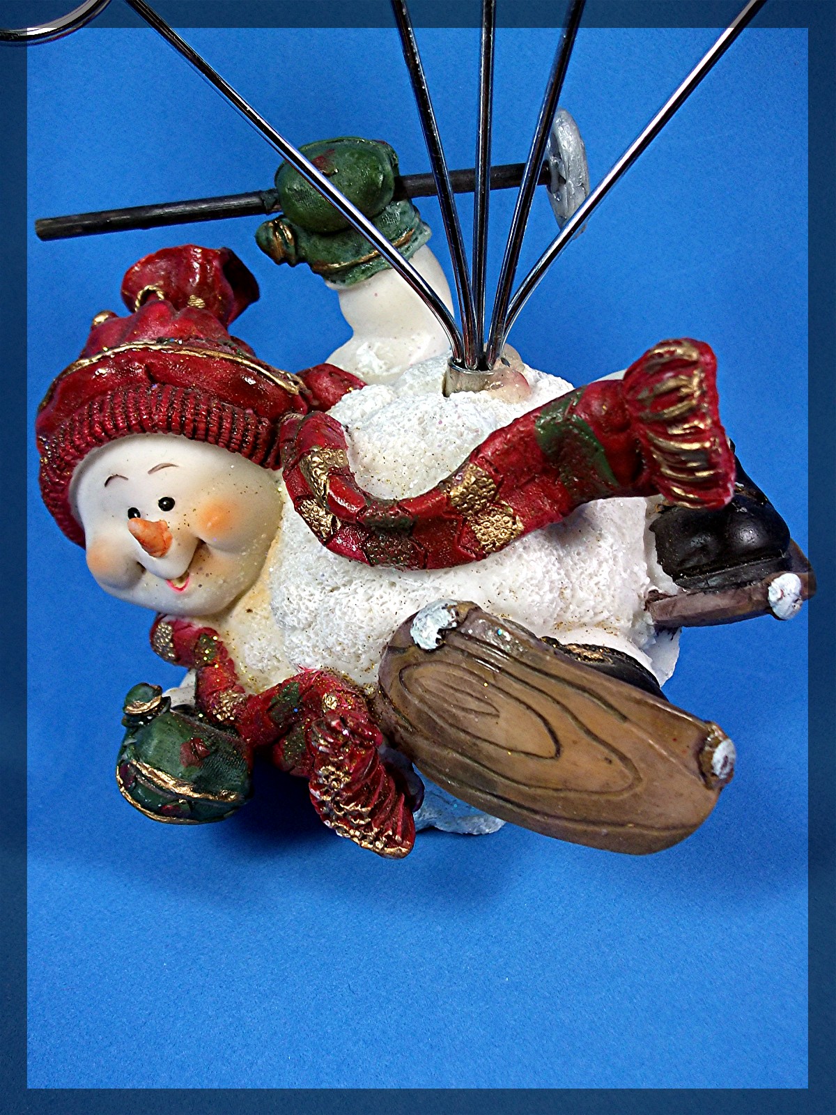 Snow Man Christmas Card holder with snowshoes