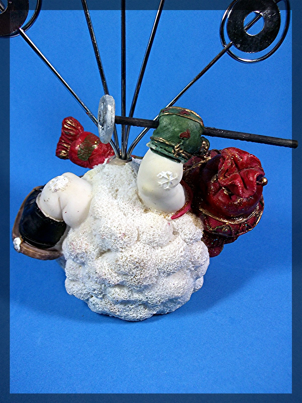 Snow Man Christmas Card holder with snowshoes
