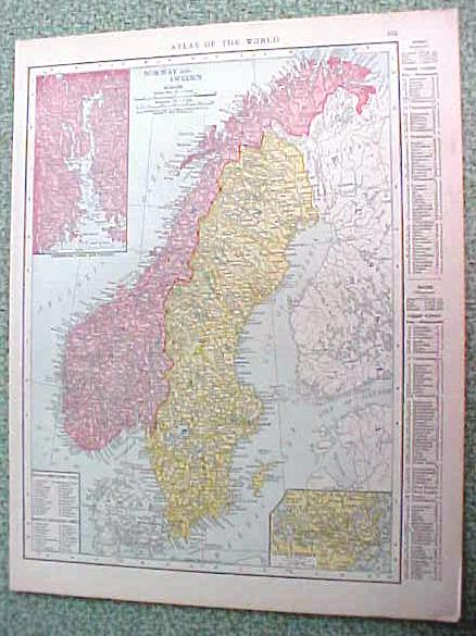 Antique Map Norway Sweden Russia 1916 Rand McNally