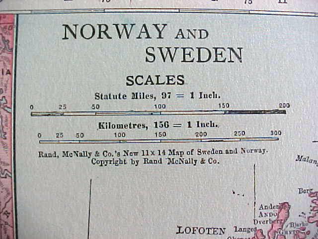 Antique Map Norway Sweden Russia 1916 Rand McNally