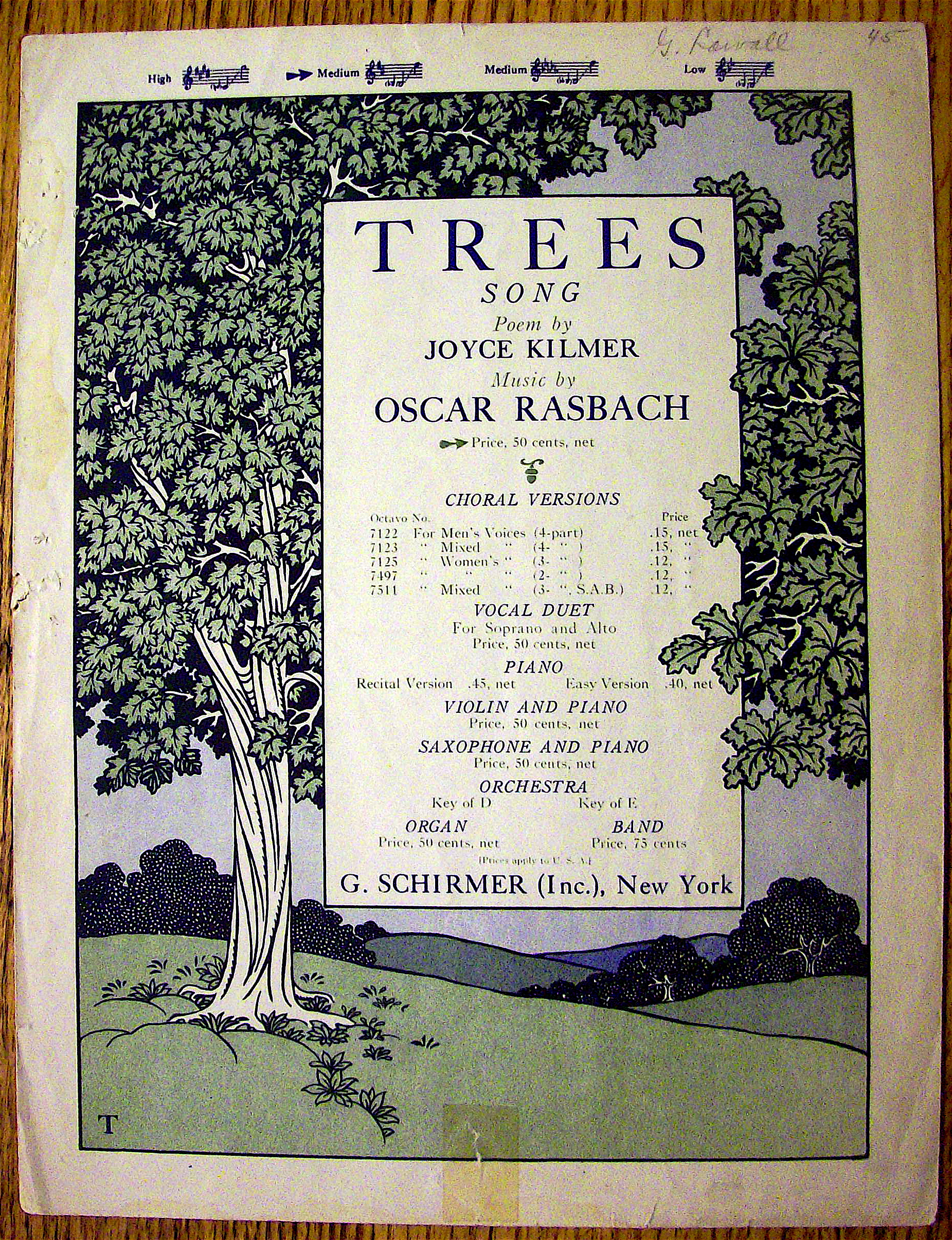 1922 Trees Song By Oscar Rasbach (Poem By Joyce Kilmer)