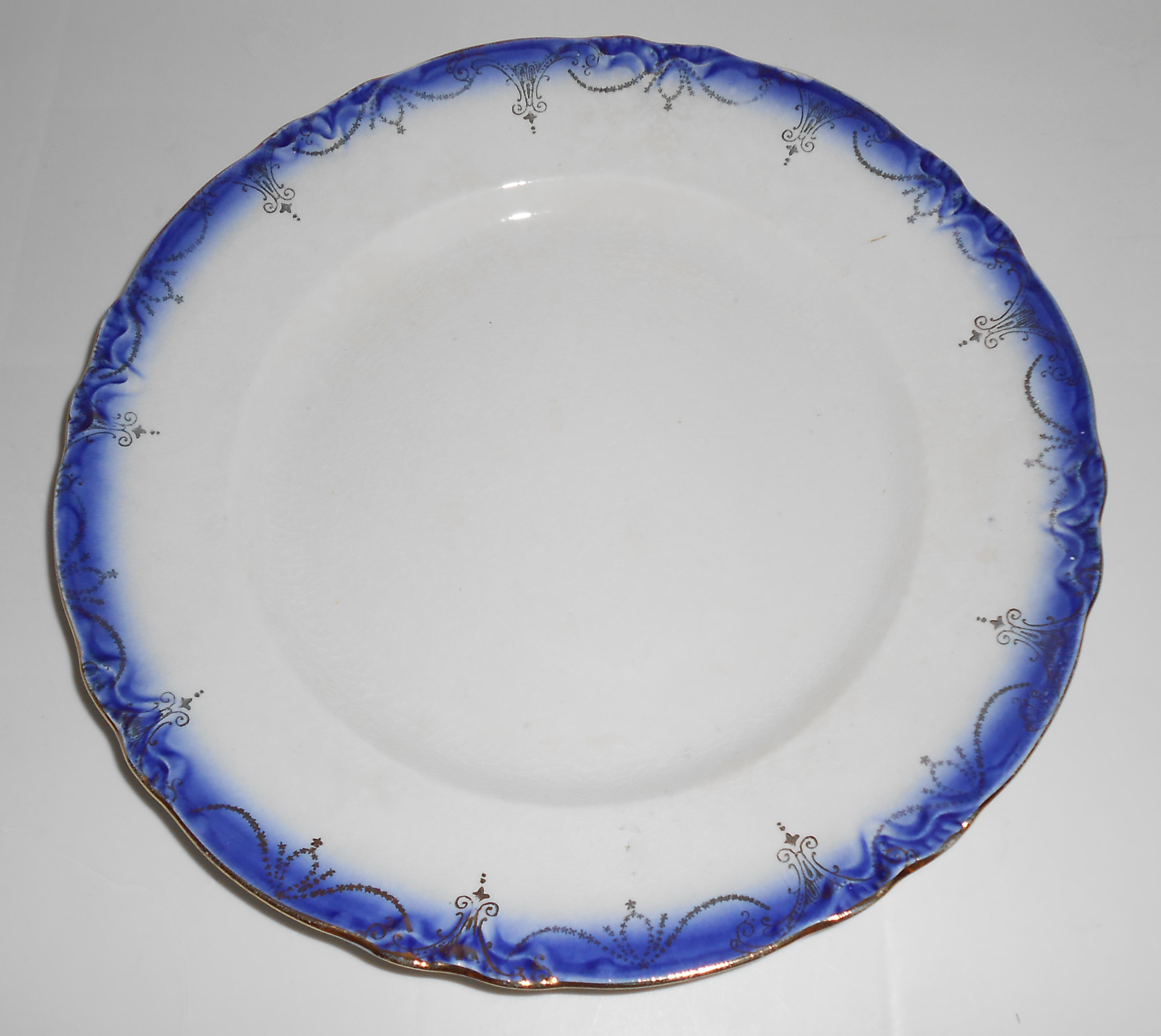 Flow Blue Imperial China Dinner Plate With Gold Decorat