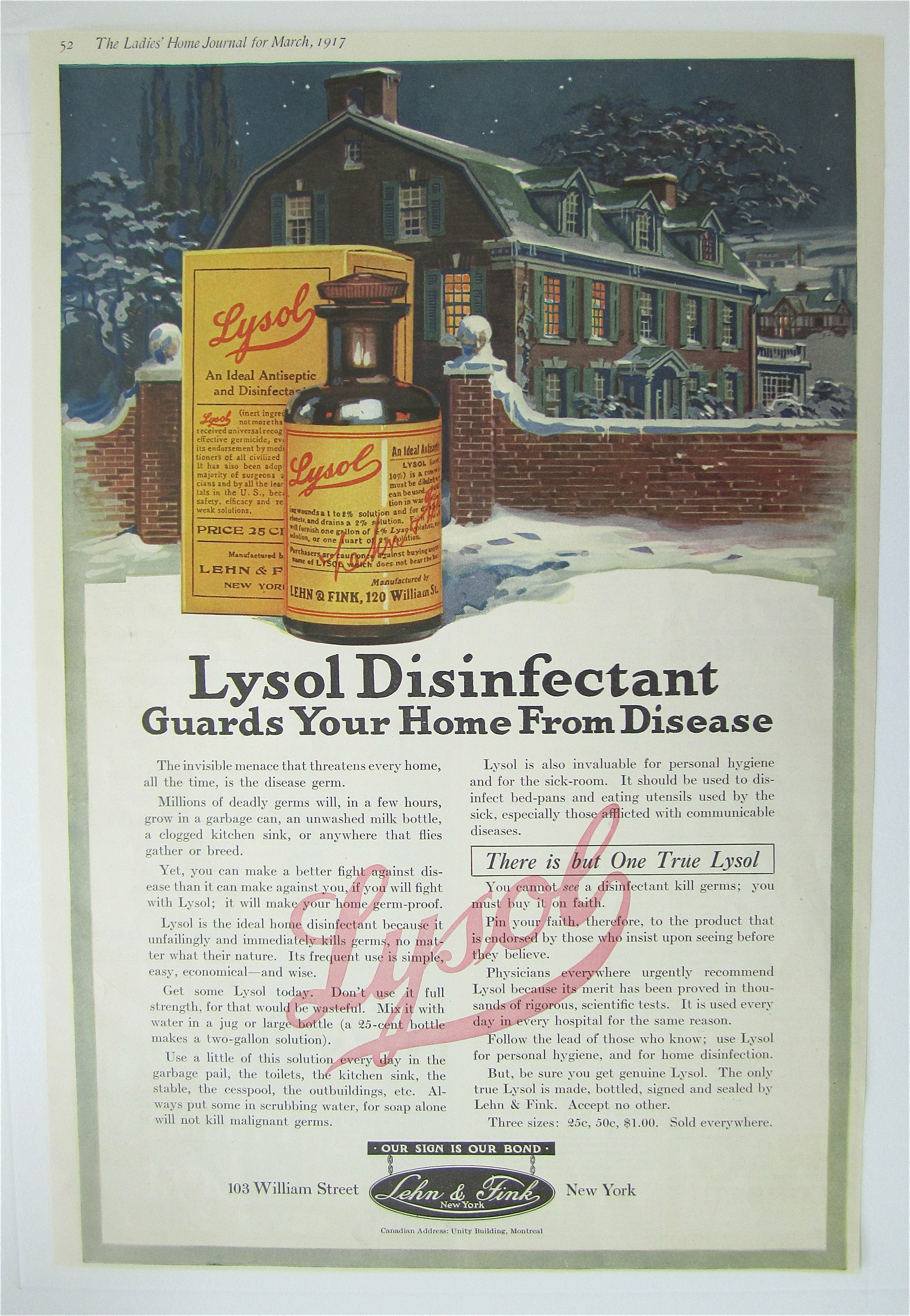1917 Lysol Disinfectant with A House With Lights On