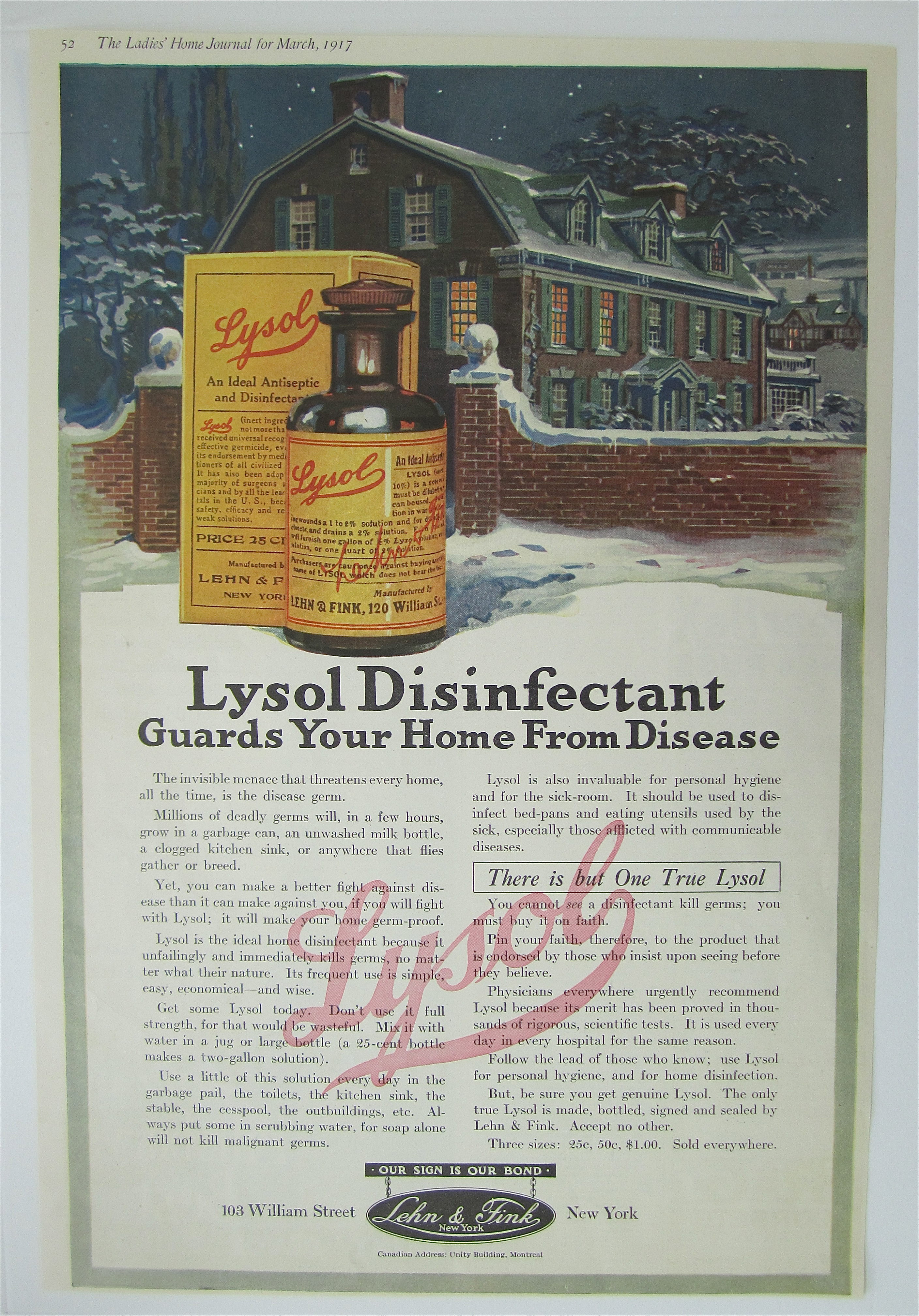 1917 Lysol Disinfectant with A House With Lights On