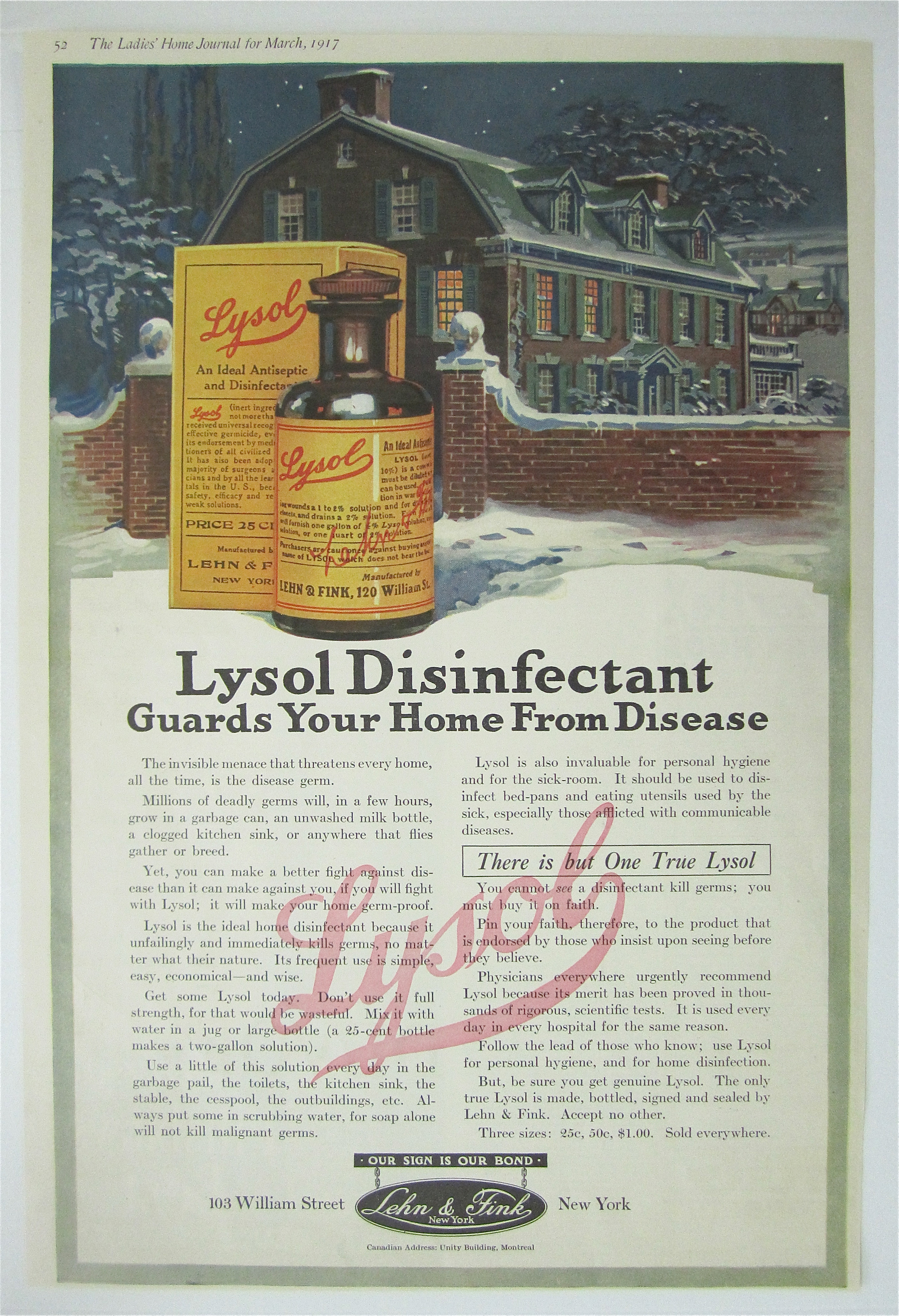 1917 Lysol Disinfectant with A House With Lights On