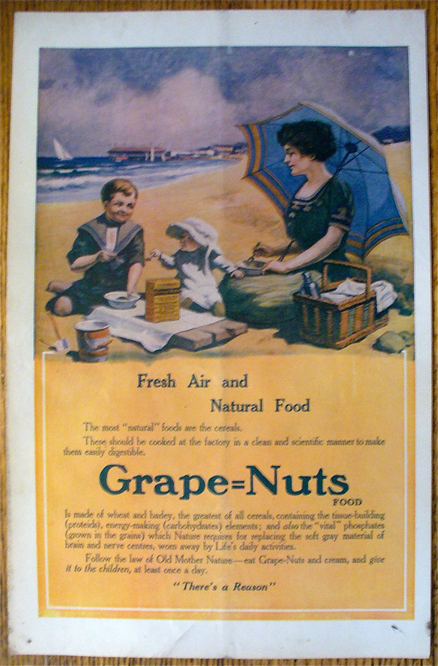 1913 Grape-Nuts Cereal with Woman & Child On Picnic