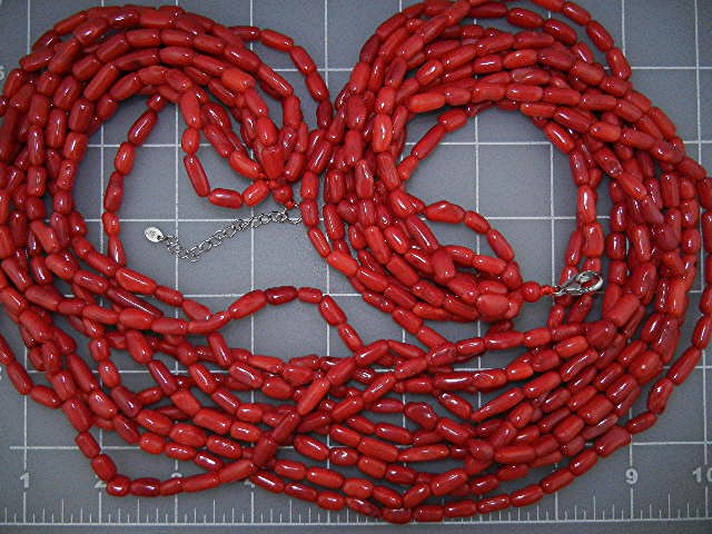 Coral 10 Strand Necklace Sterling Silver Clasp and Exte
