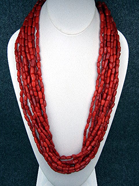 Coral 10 Strand Necklace Sterling Silver Clasp and Exte
