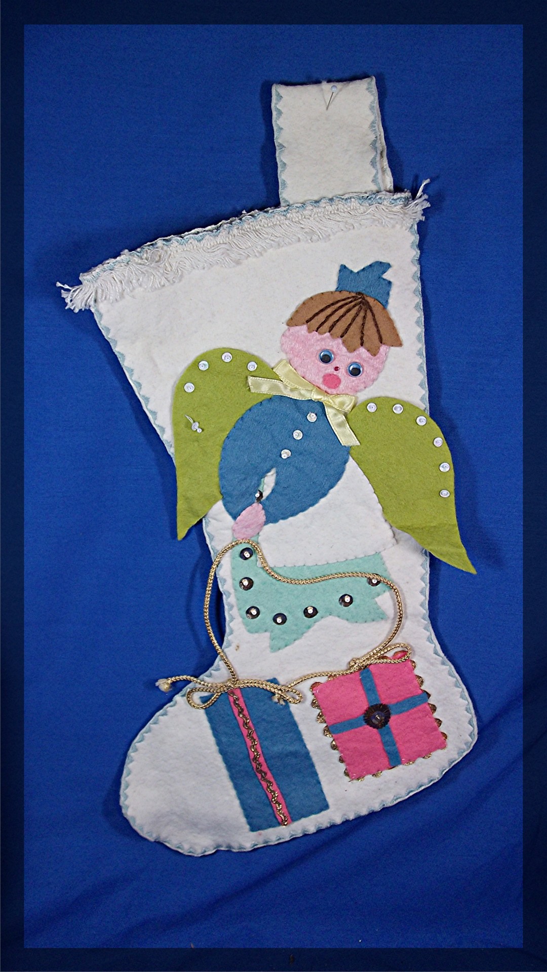 Christmas Stocking, felt angel, handmade
