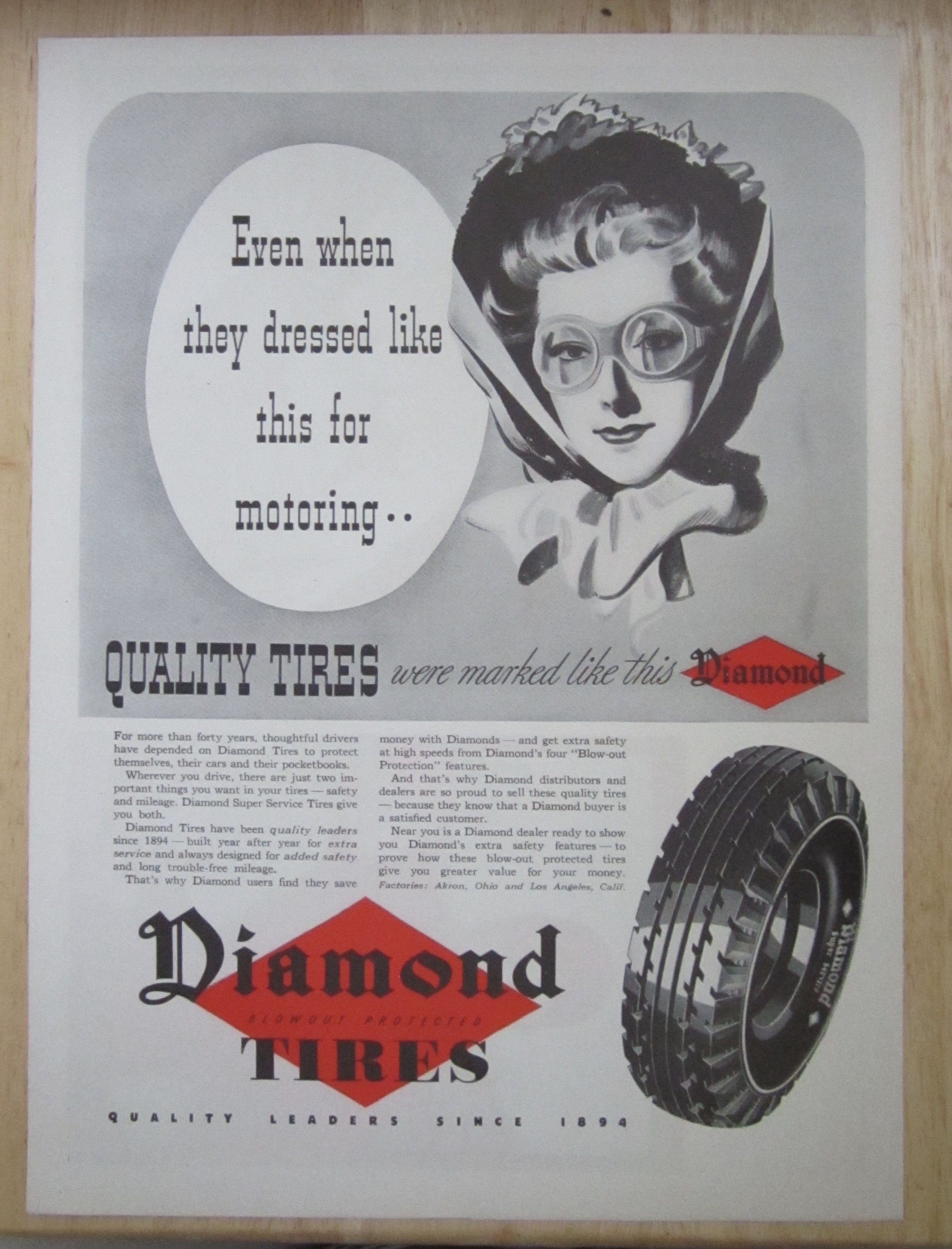 1937 Diamond Tires with Lovely Woman's Face