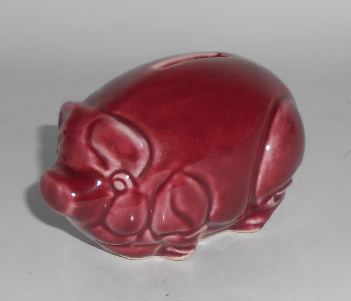 Vintage American Pottery Maroon Piggy Bank Figurine