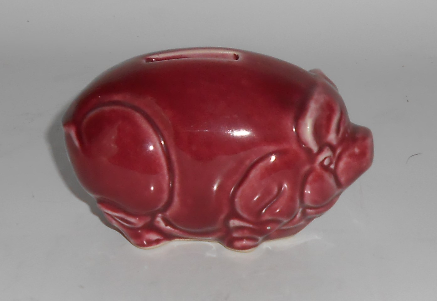 Vintage American Pottery Maroon Piggy Bank Figurine