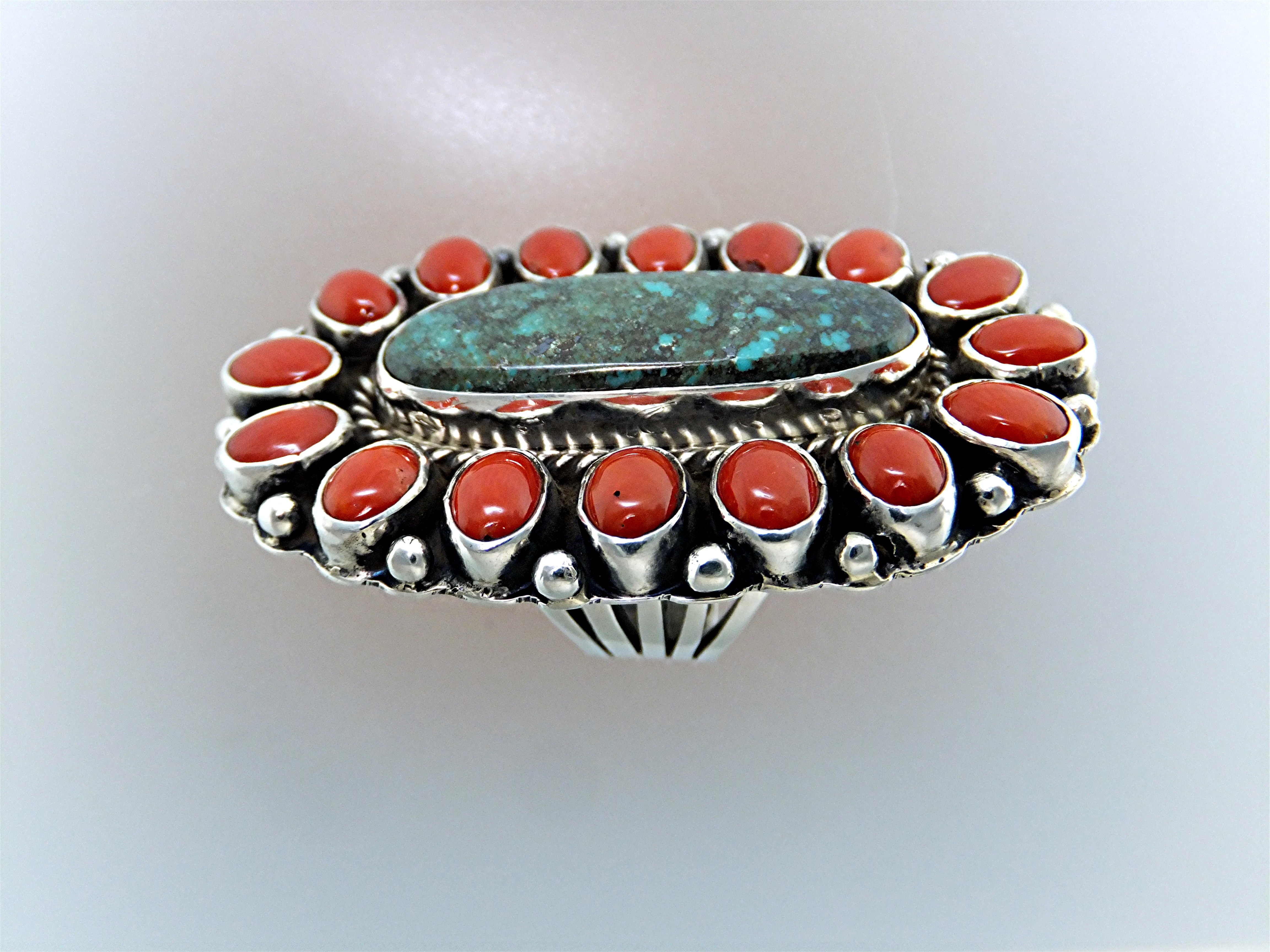 Carico Lake Turquoise Coral Sterling Silver P Yazzie Ri
