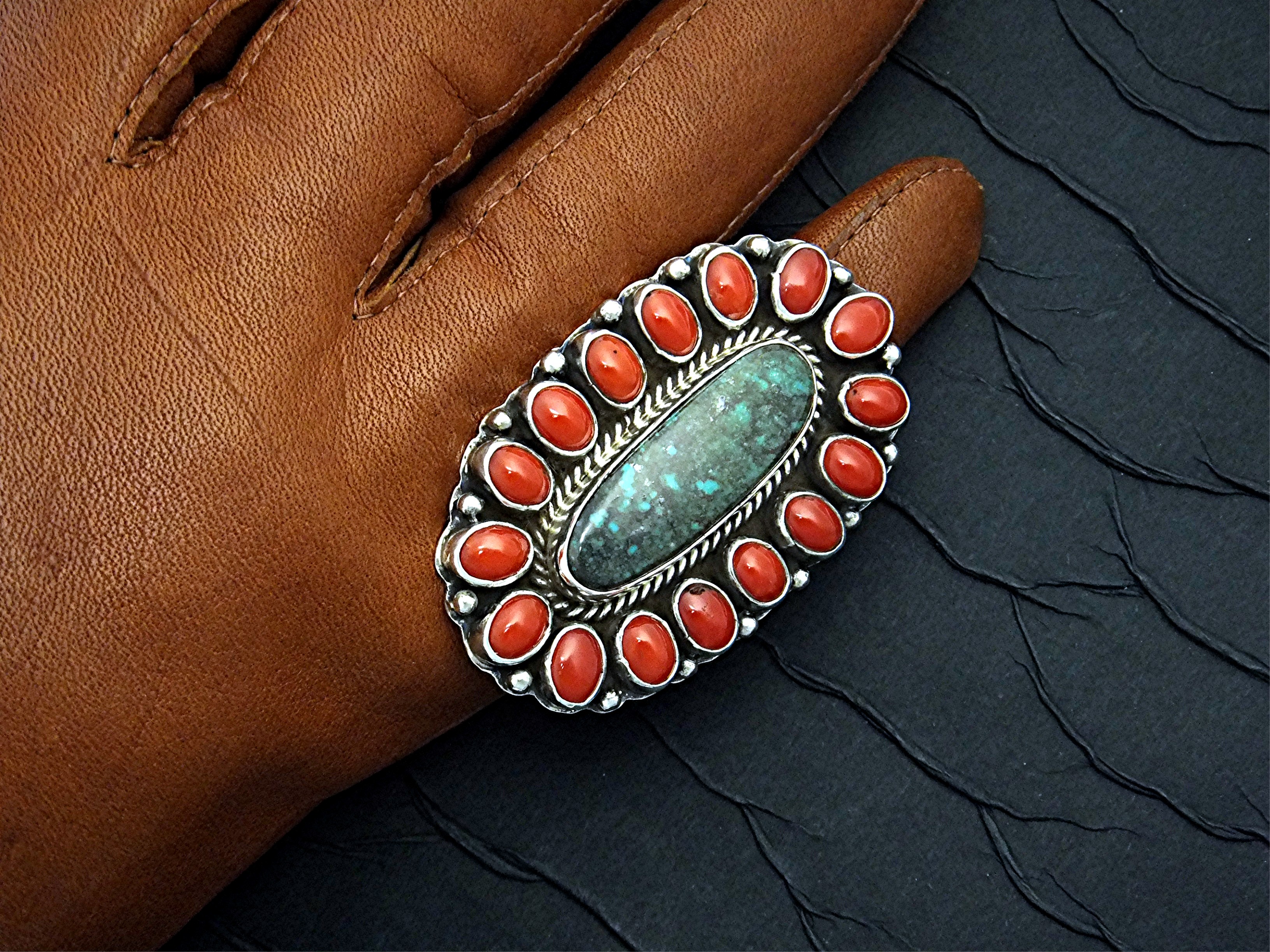 Carico Lake Turquoise Coral Sterling Silver P Yazzie Ri