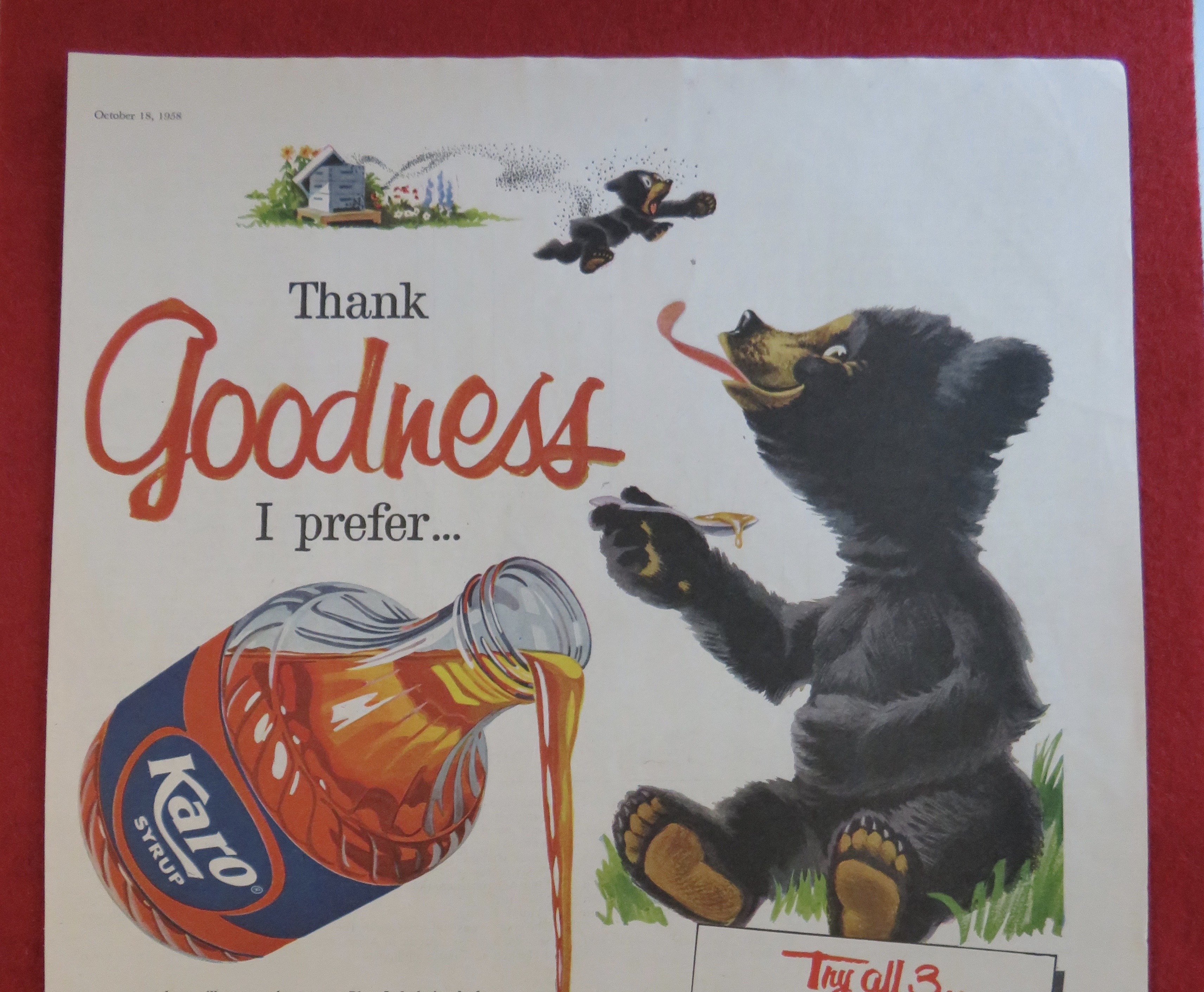 1958 Karo Syrup with Bear Licking A Spoonful Of Syrup