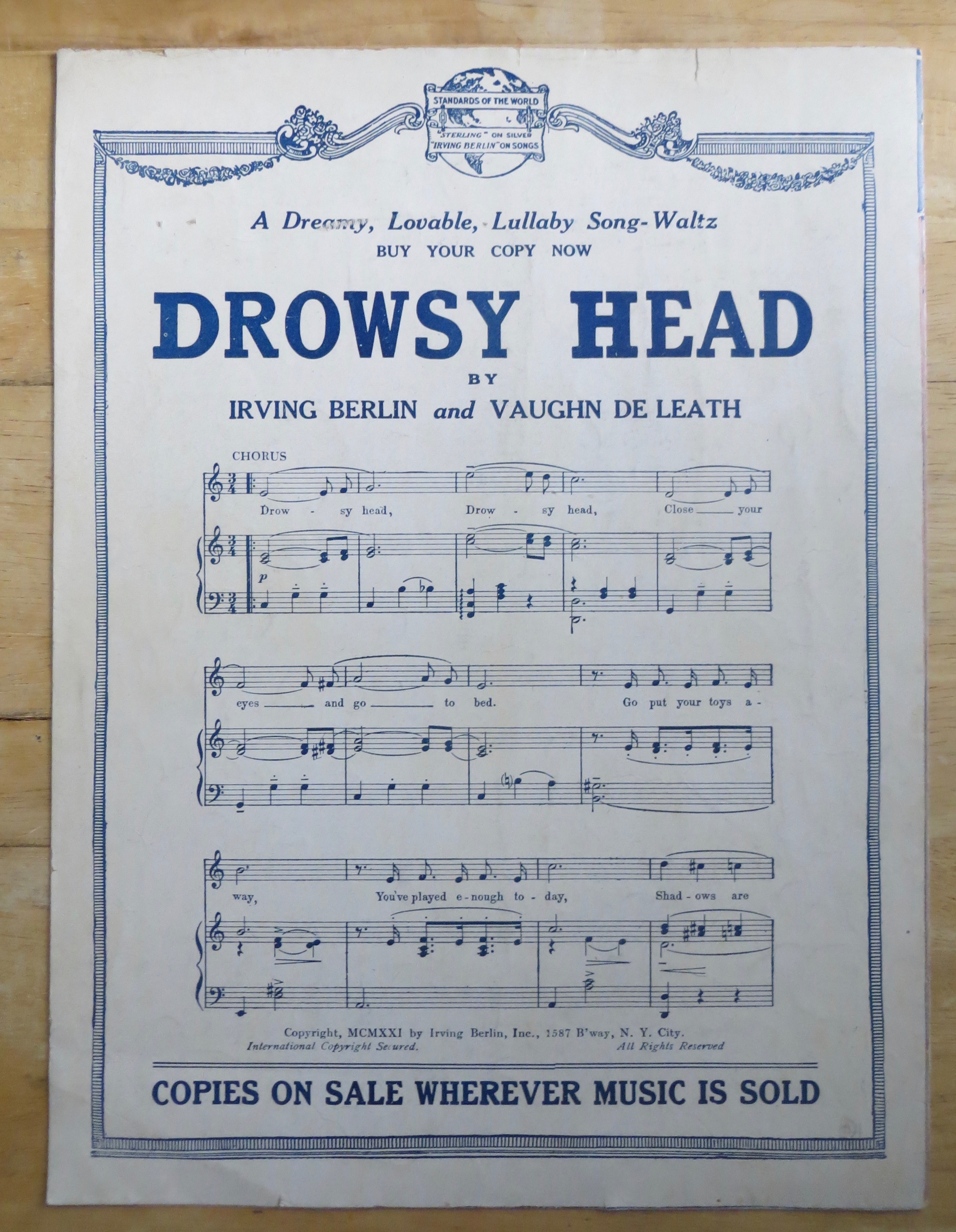 1921 All By Myself Sheet Music By Irving Berlin