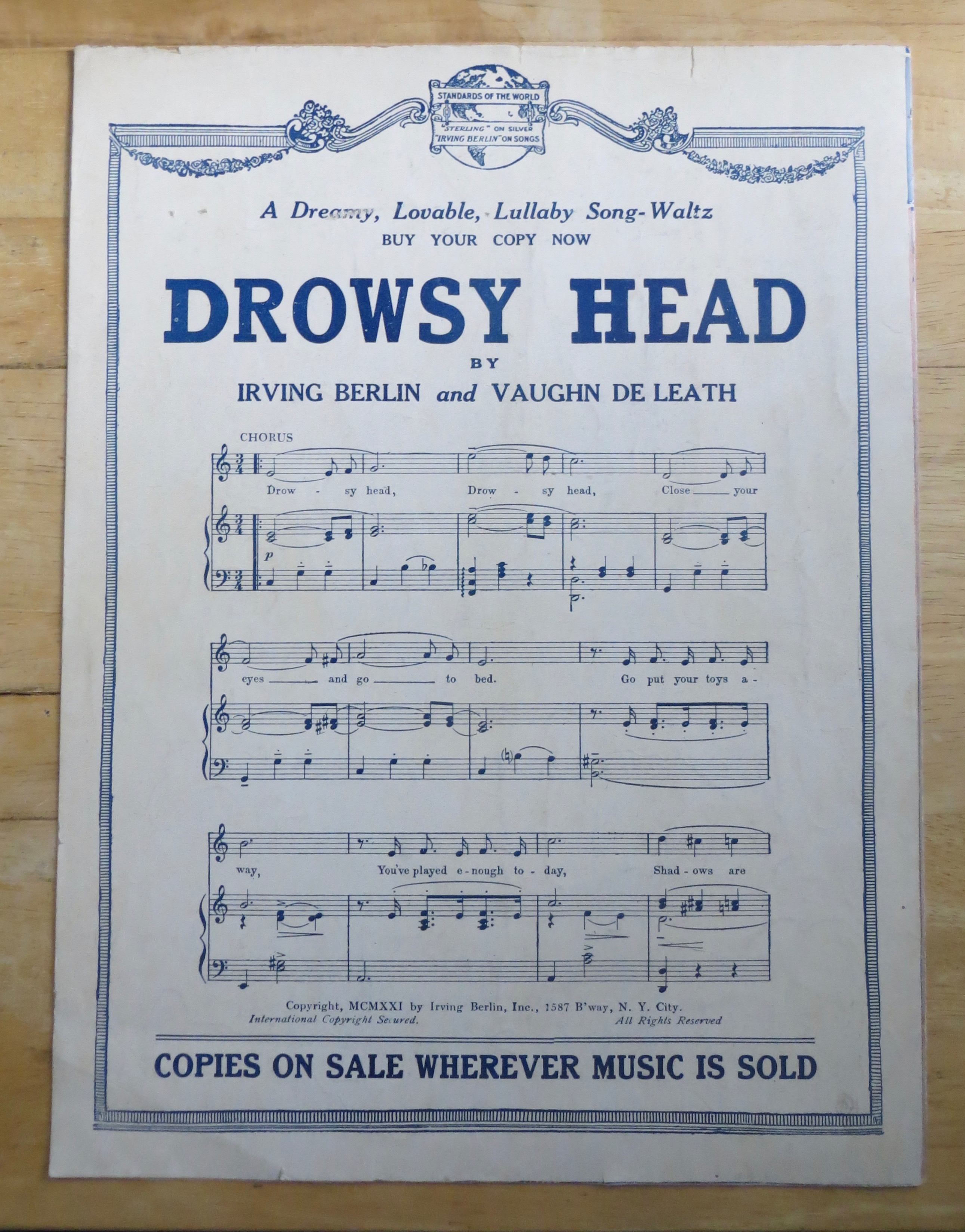 1921 All By Myself Sheet Music By Irving Berlin