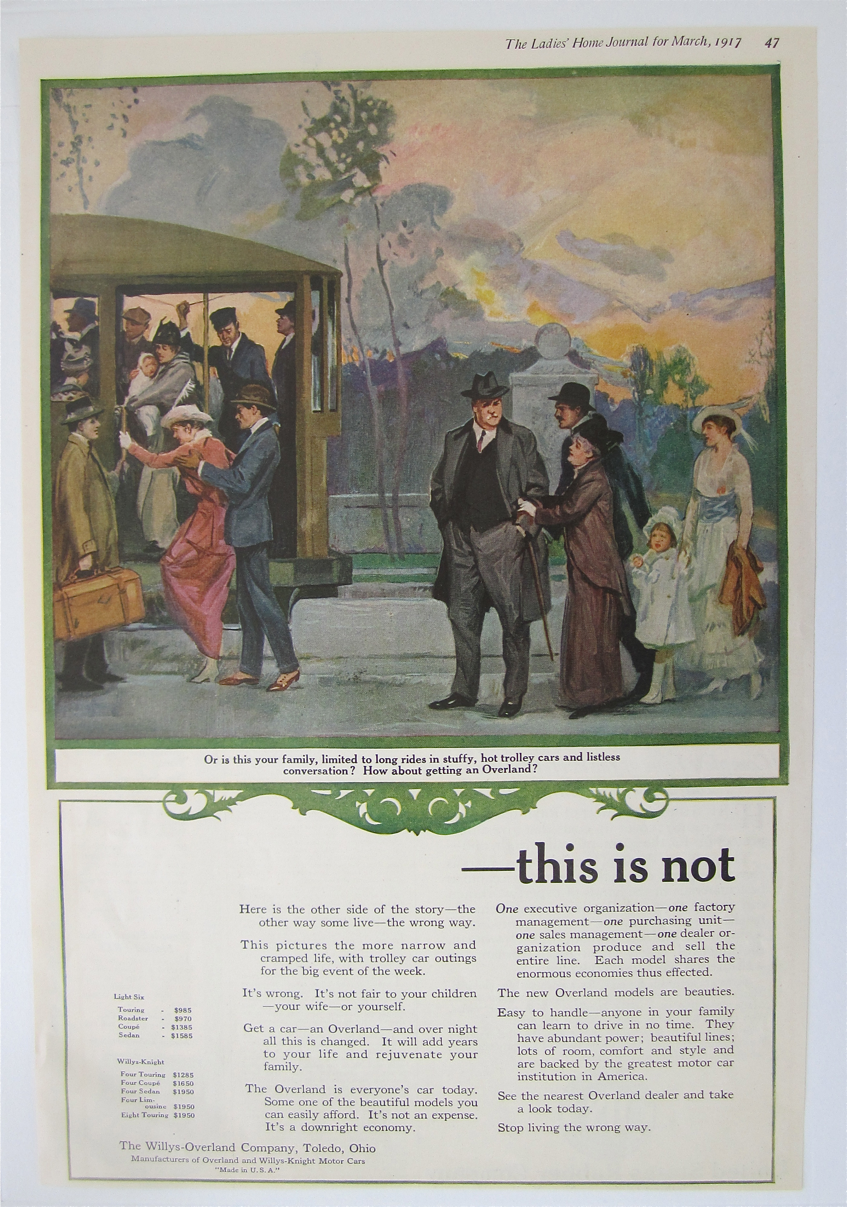 1917 Willys Overland with People Who Travel On Trolley