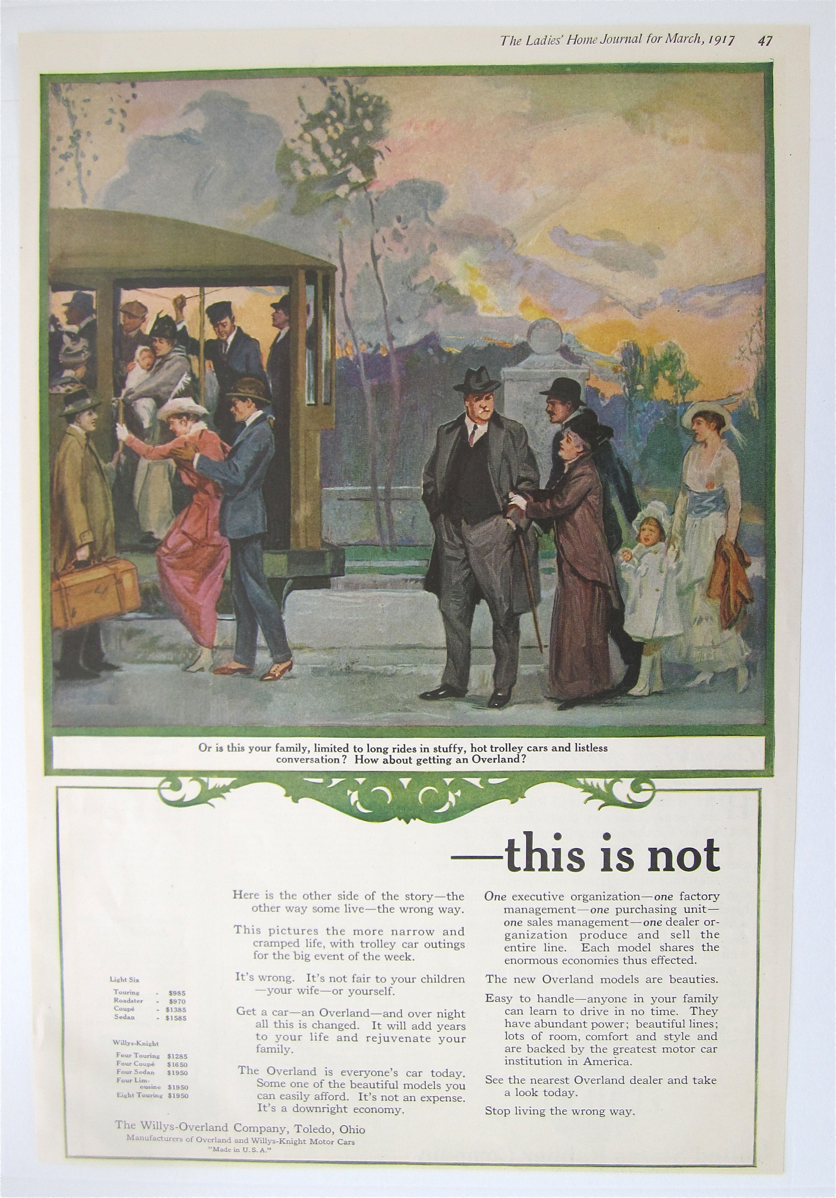 1917 Willys Overland with People Who Travel On Trolley