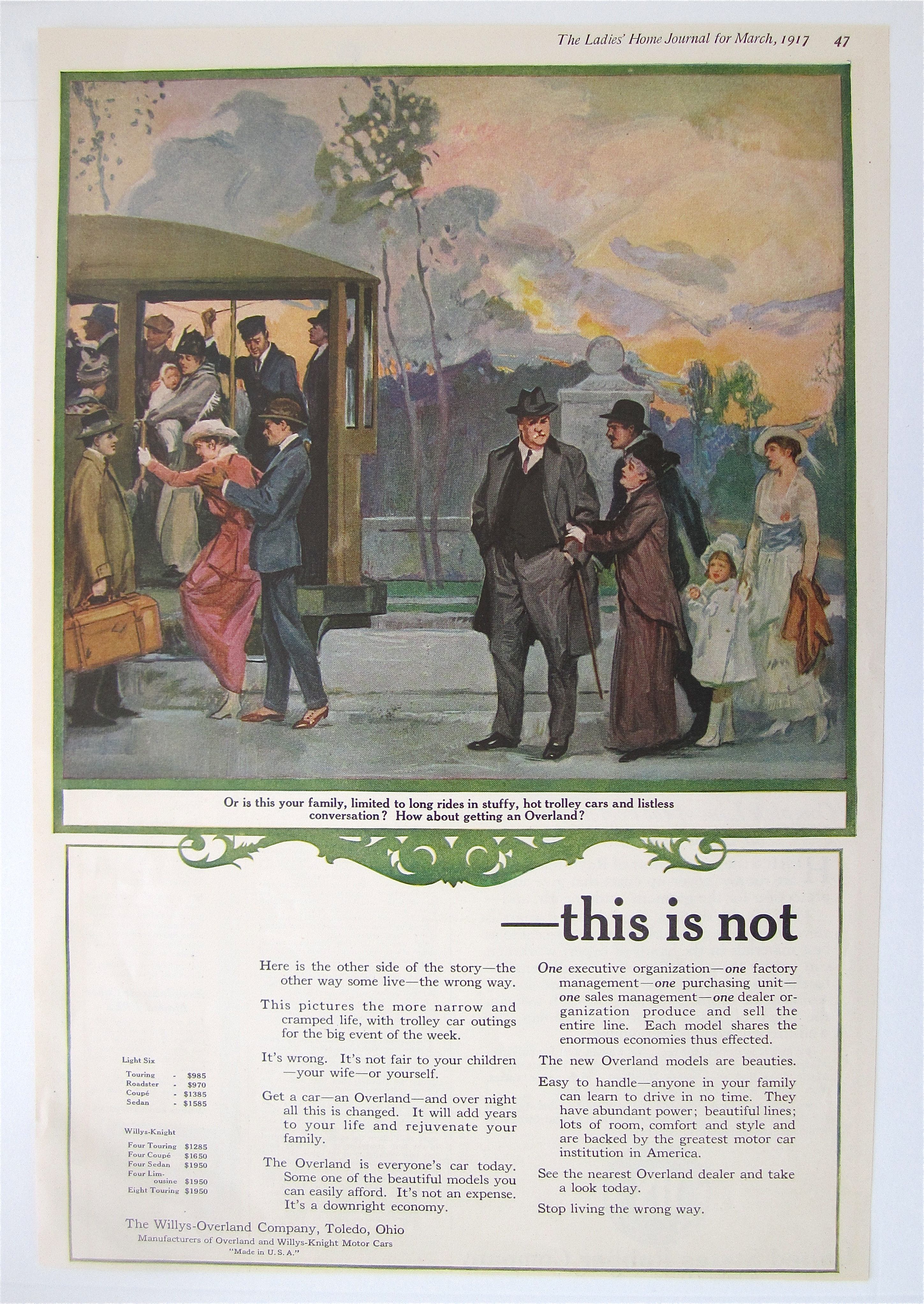 1917 Willys Overland with People Who Travel On Trolley