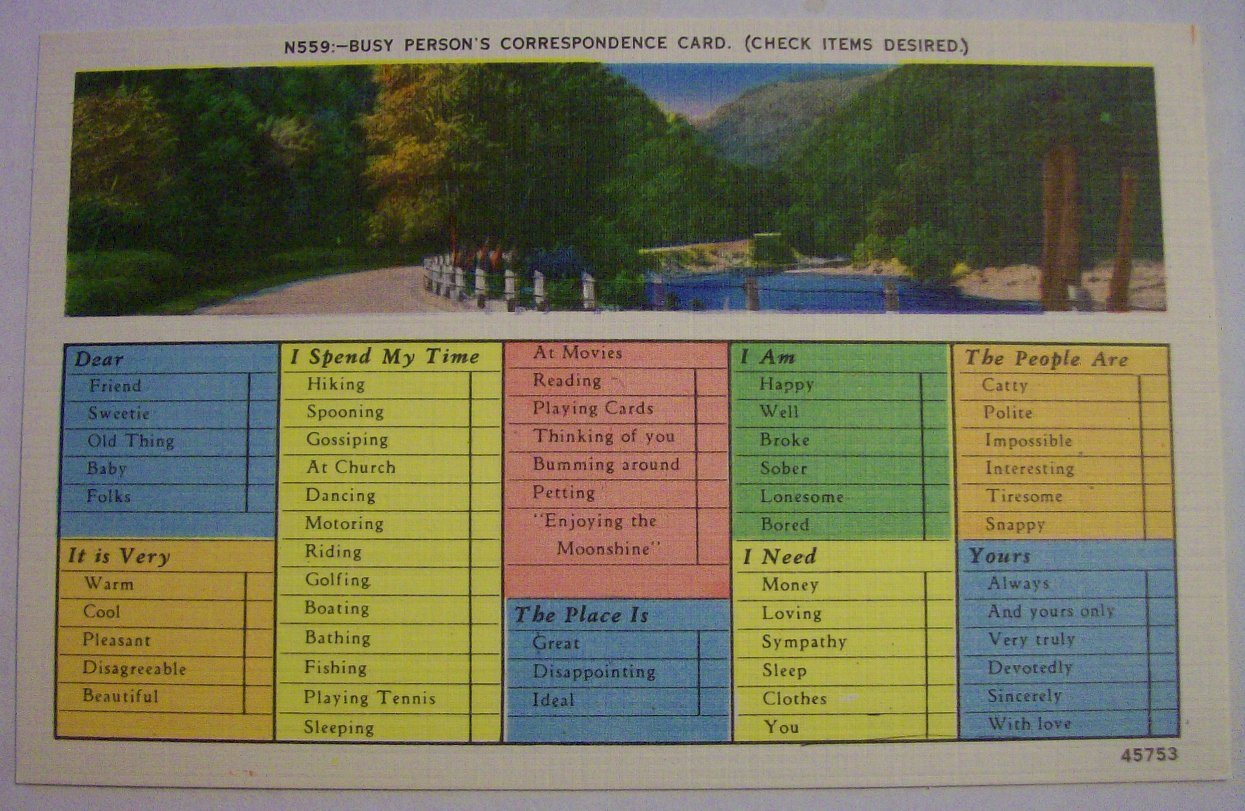 Busy Person's Correspondence Postcard