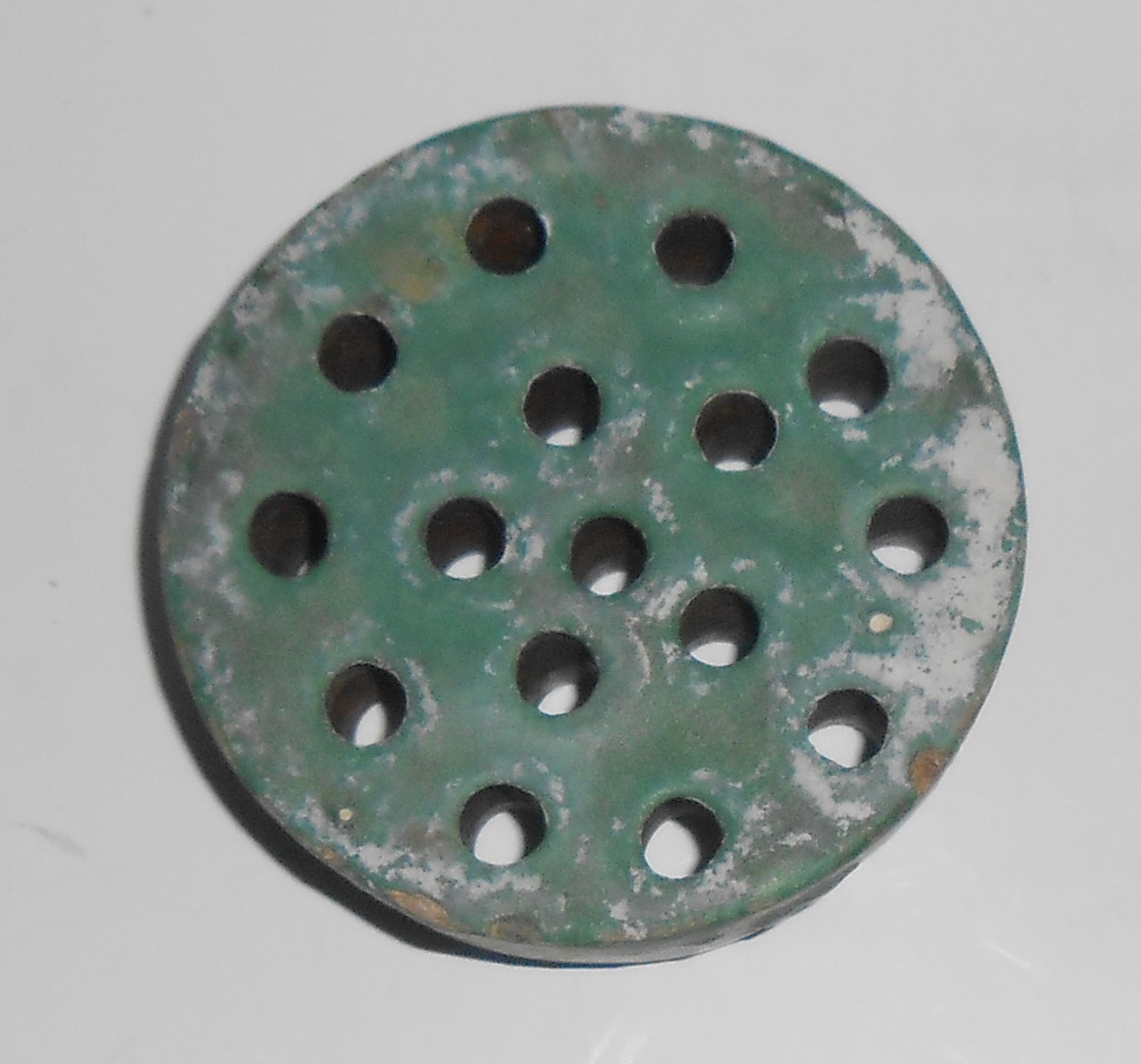 Bauer Pottery Early Matte Green on Red Clay Flower Frog