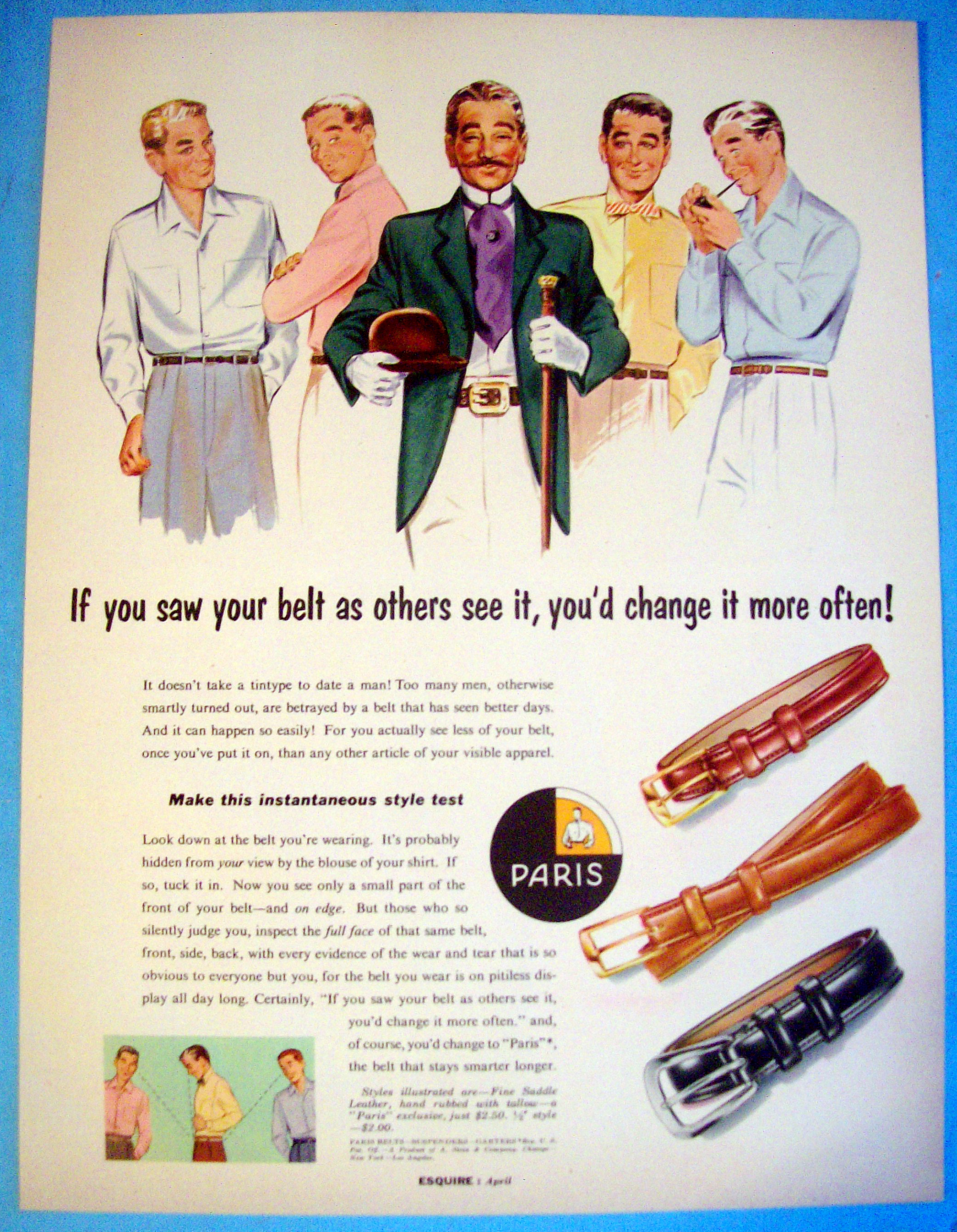 1956 Paris Belts with Group Of Men Looking At A Man