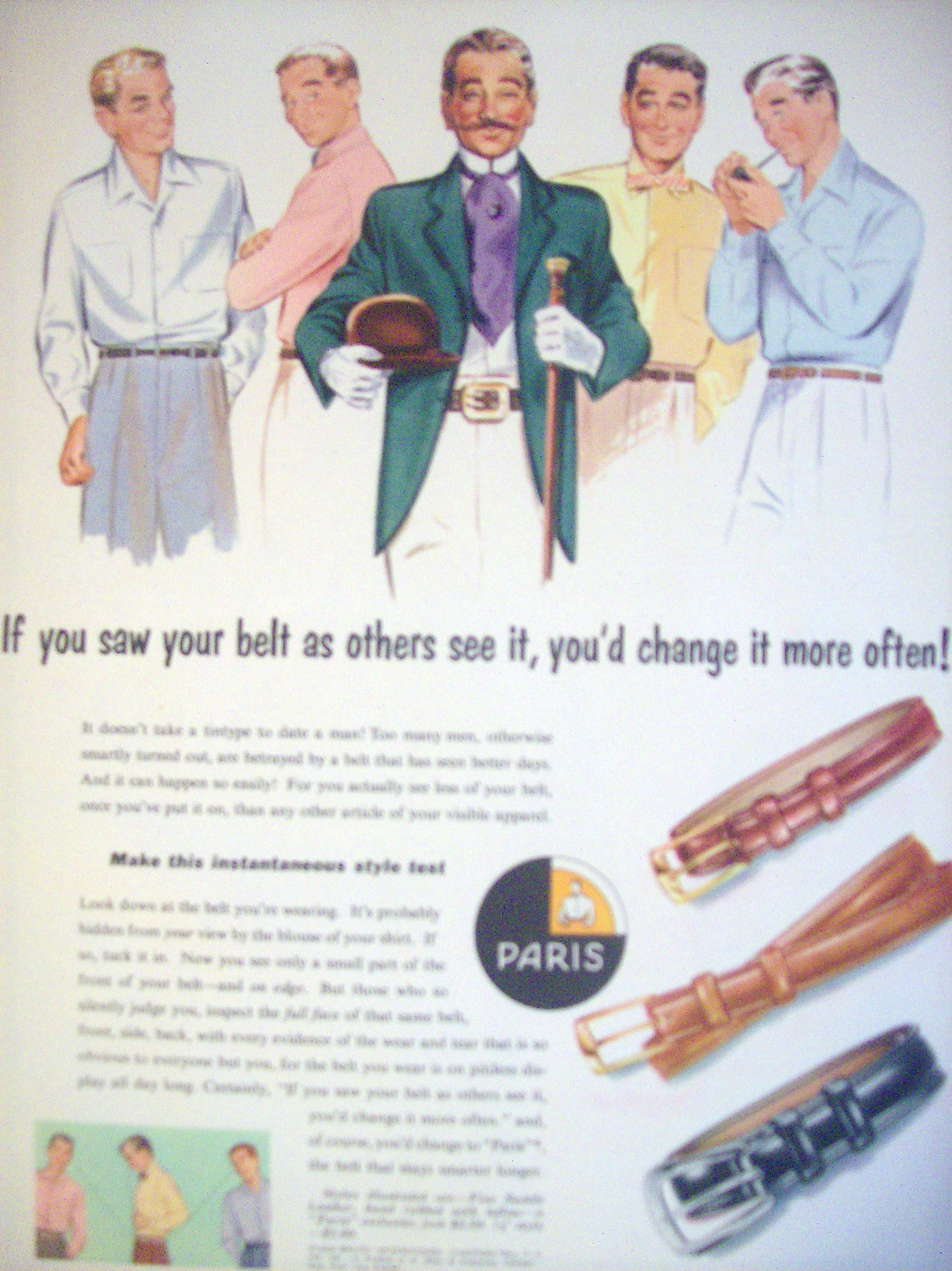 1956 Paris Belts with Group Of Men Looking At A Man