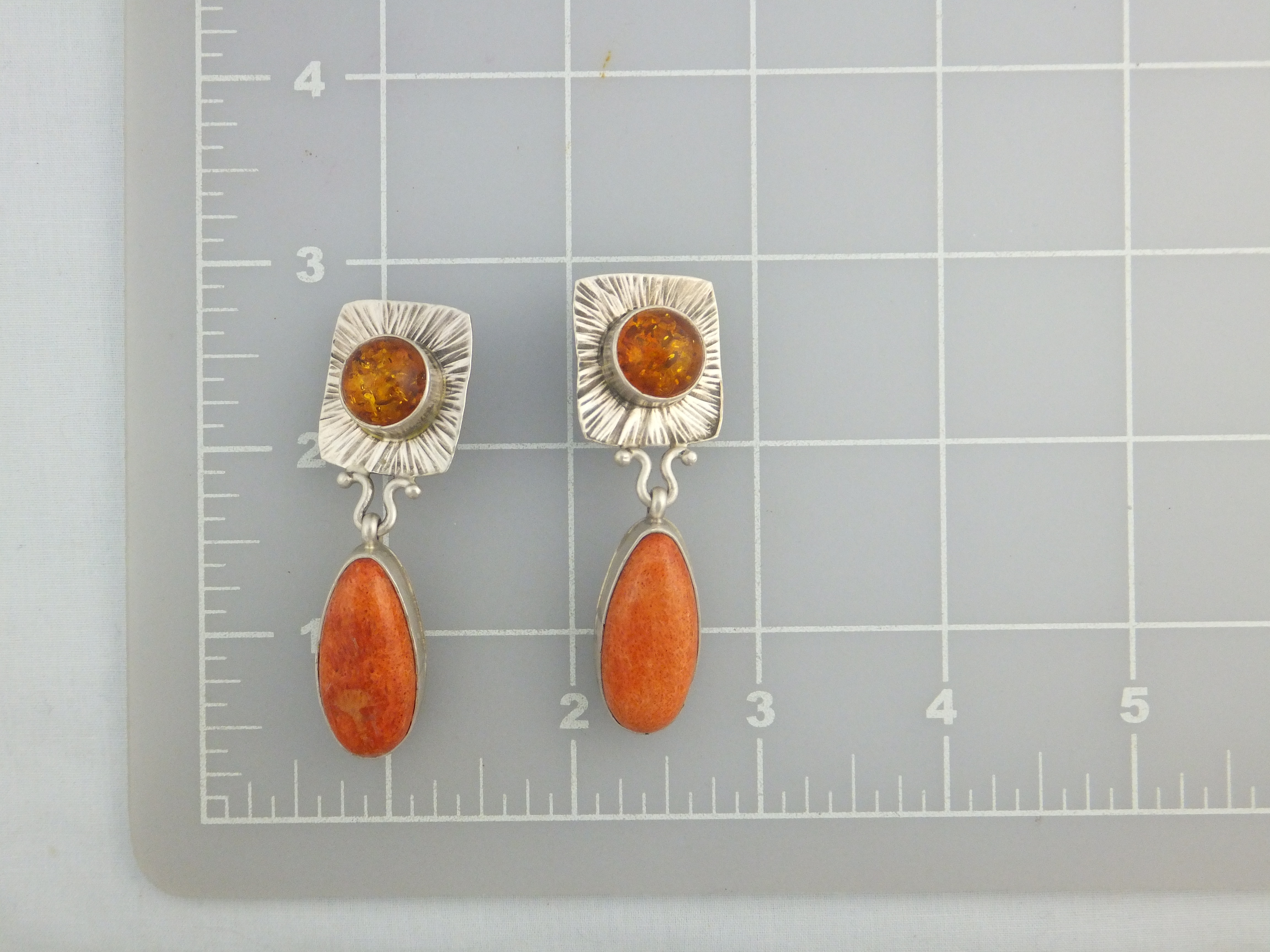 David Troutman Apple Coral Amber Sterling Silver Earrin