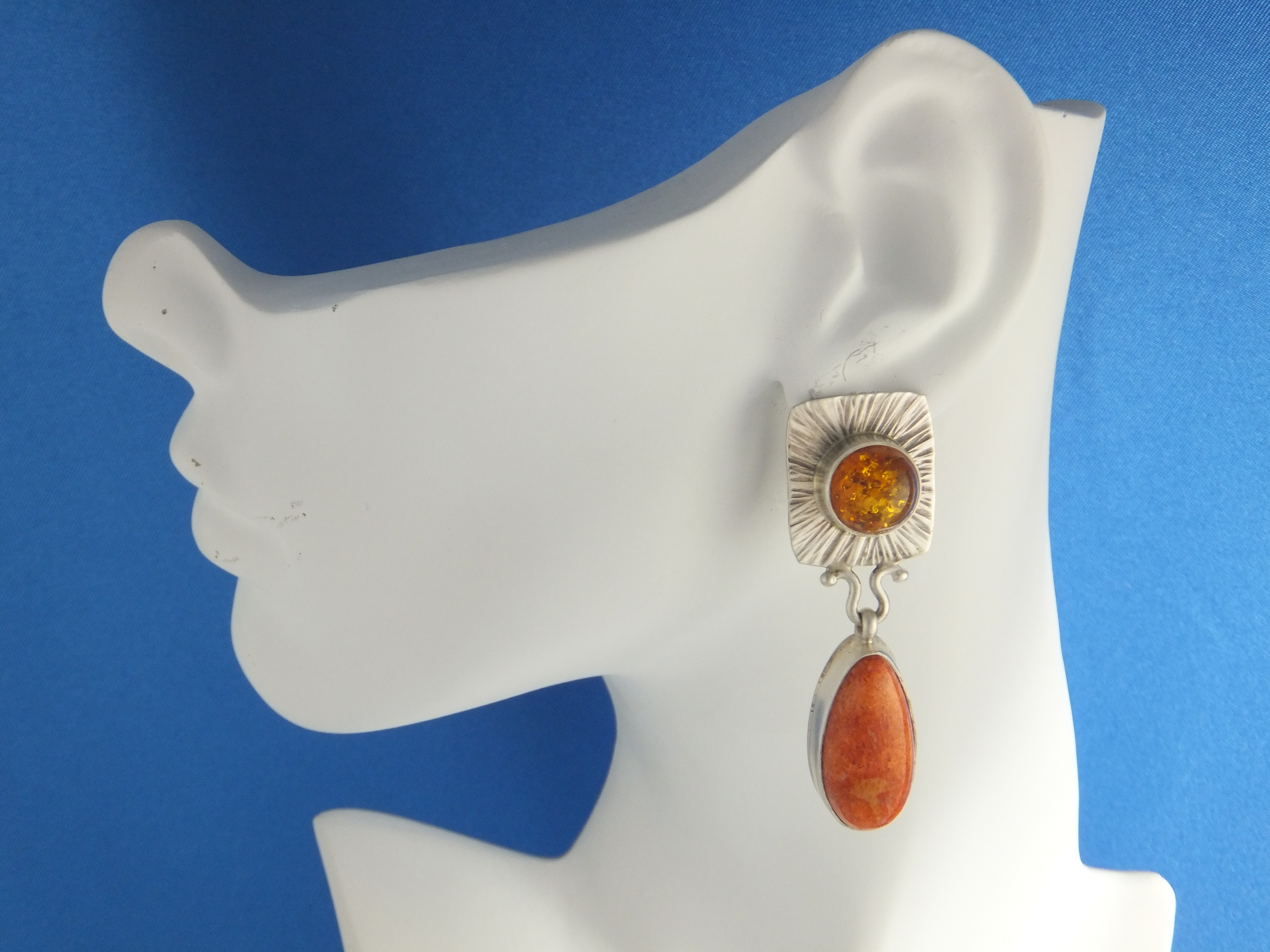David Troutman Apple Coral Amber Sterling Silver Earrin
