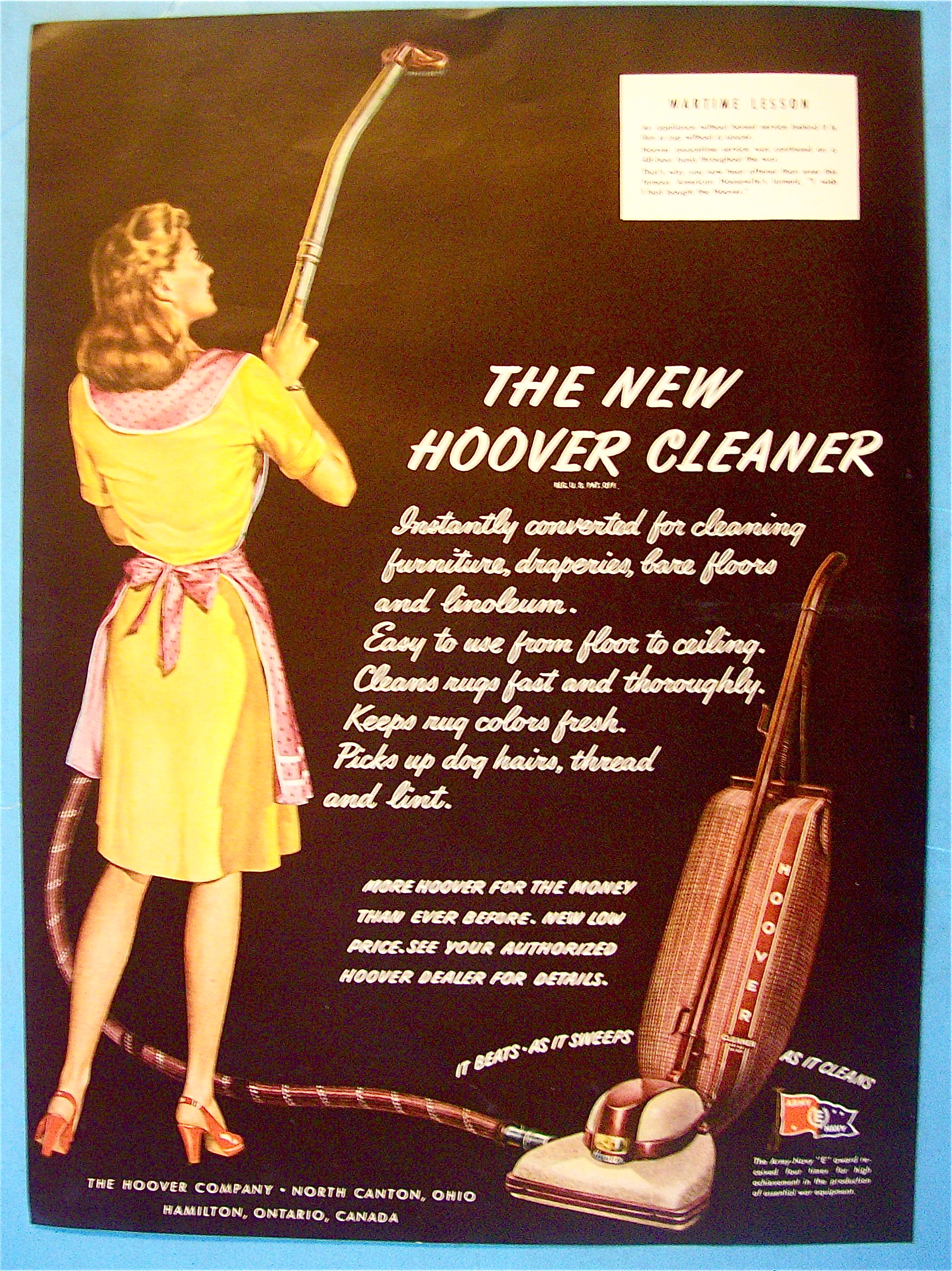 1945 New Hoover Cleaner with Woman Vacuuming