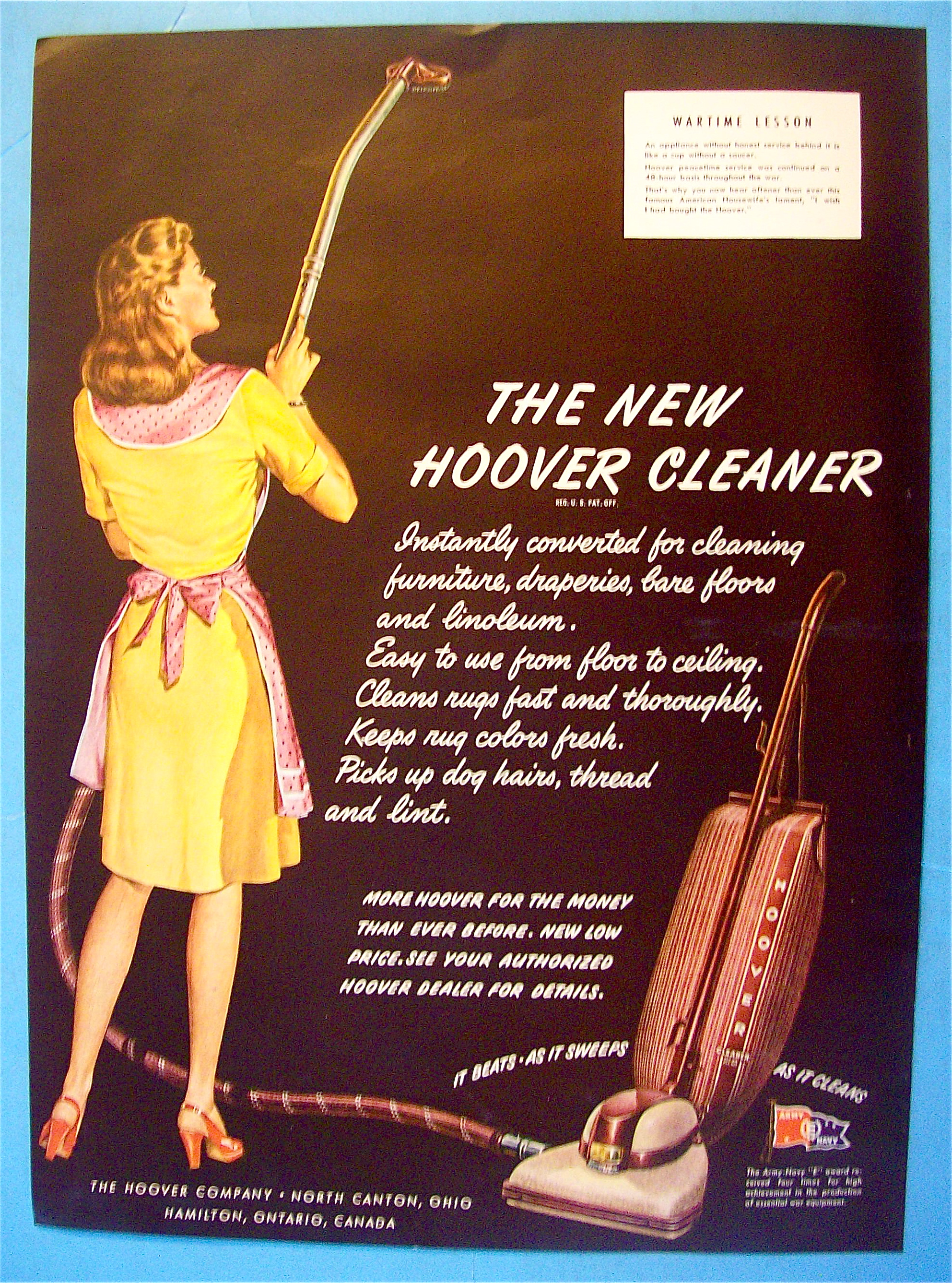 1945 New Hoover Cleaner with Woman  Vacuuming