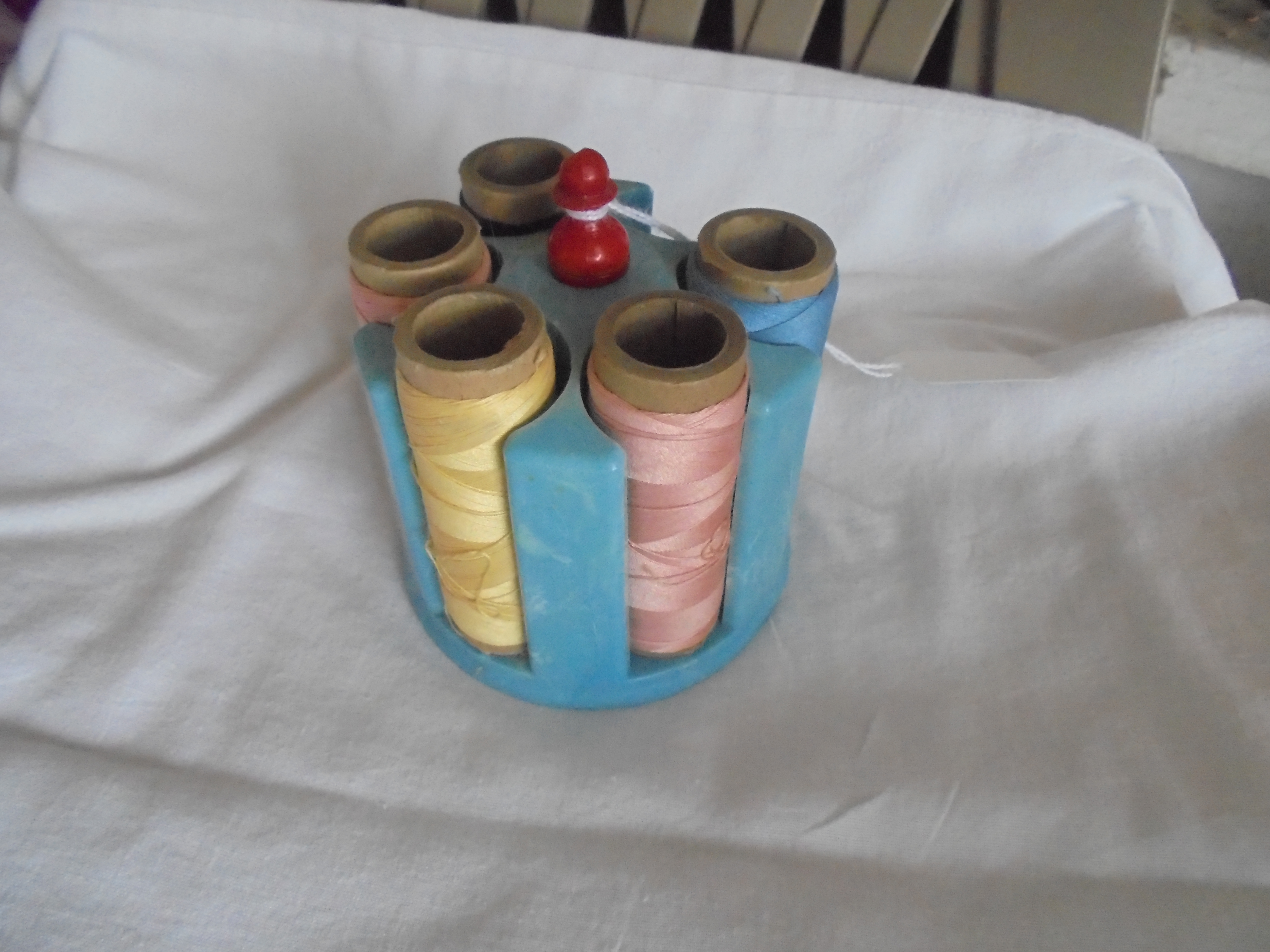 Vintage Thread Spool Sewing Caddy With Thread