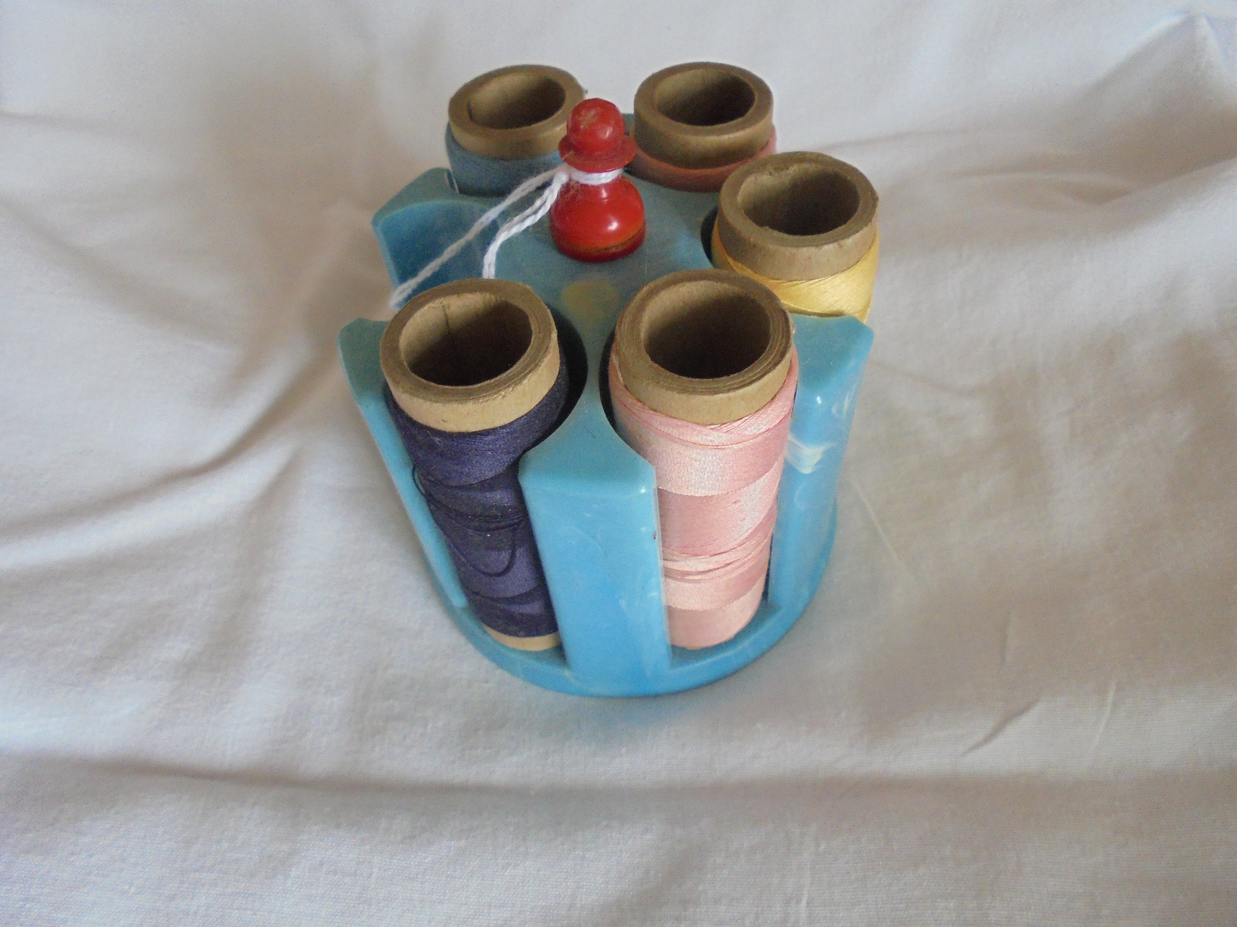 Vintage Thread Spool Sewing Caddy With Thread