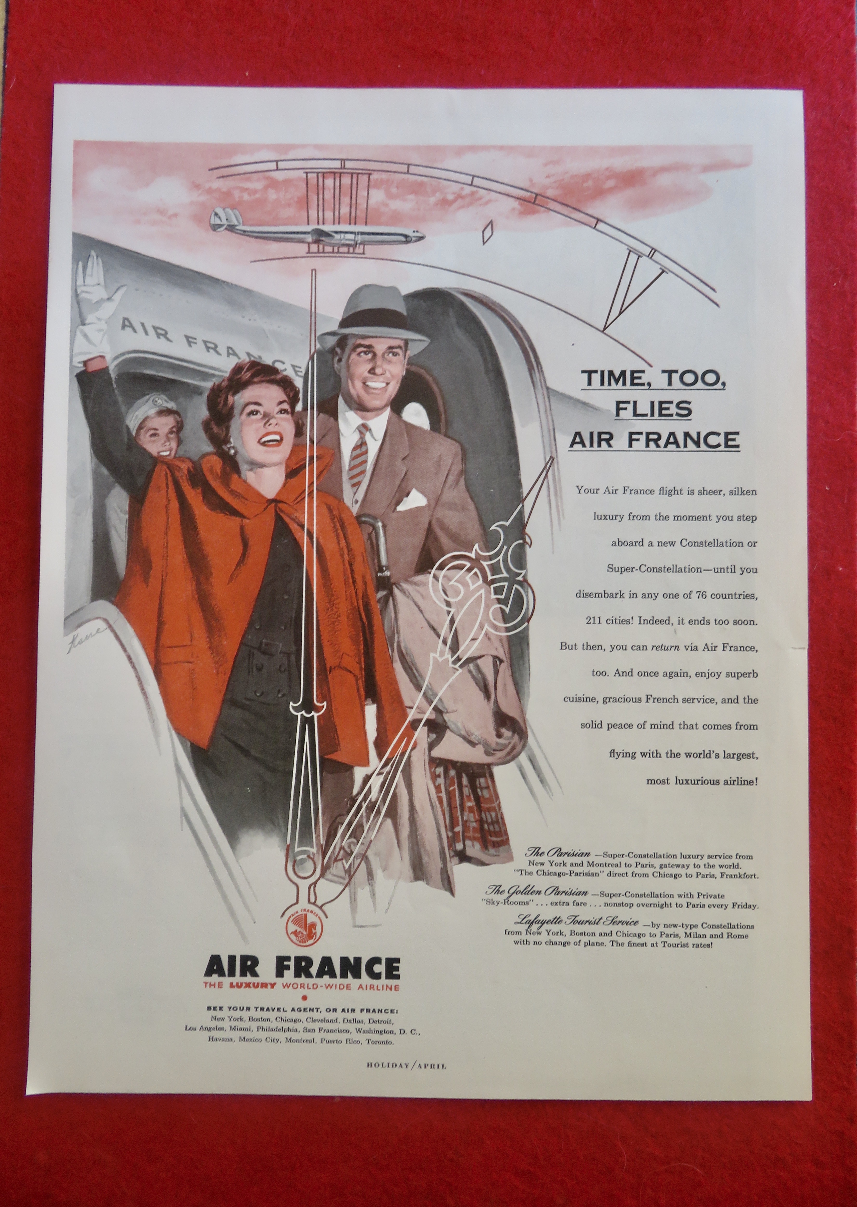 1950's Air France with Man & Woman Getting On Plane