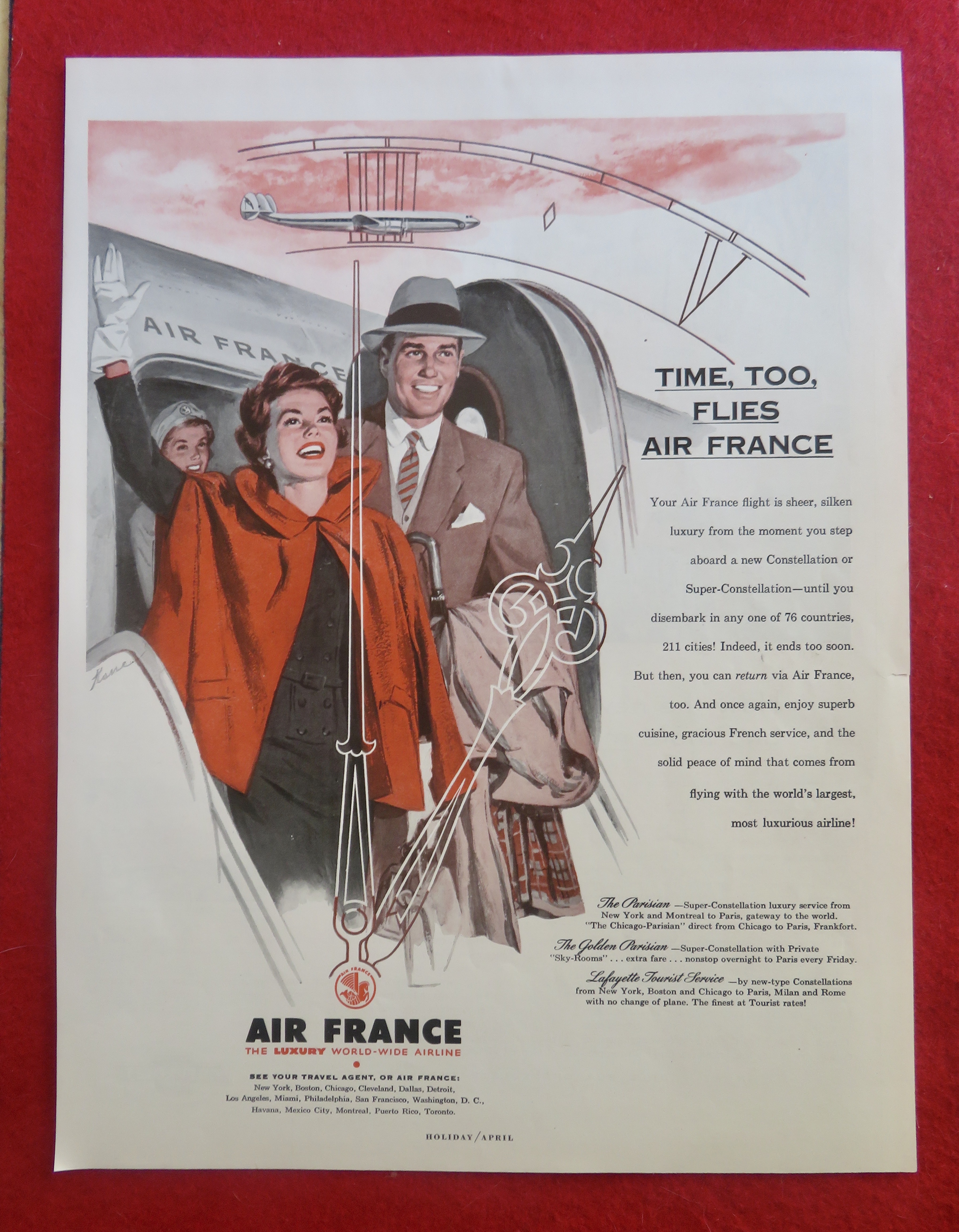1950's Air France with Man & Woman Getting On Plane