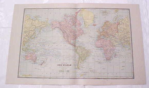 Map The World Large Fold Out Crams 1883 Antique