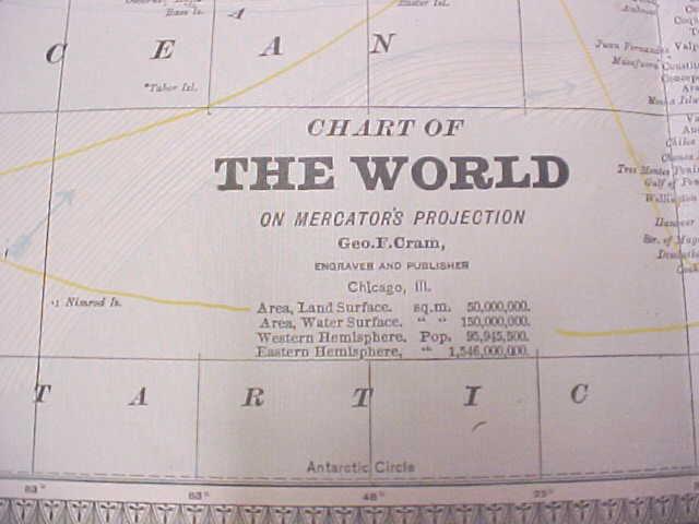 Map The World Large Fold Out Crams 1883 Antique