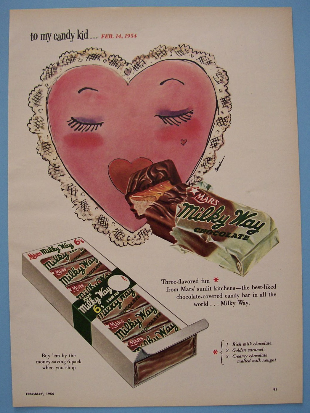 1954 Vintage Milky Way Candy Bar with Valentine Heart